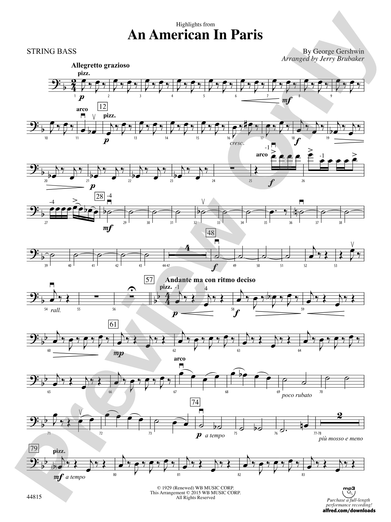 An American in Paris, Highlights from: String Bass