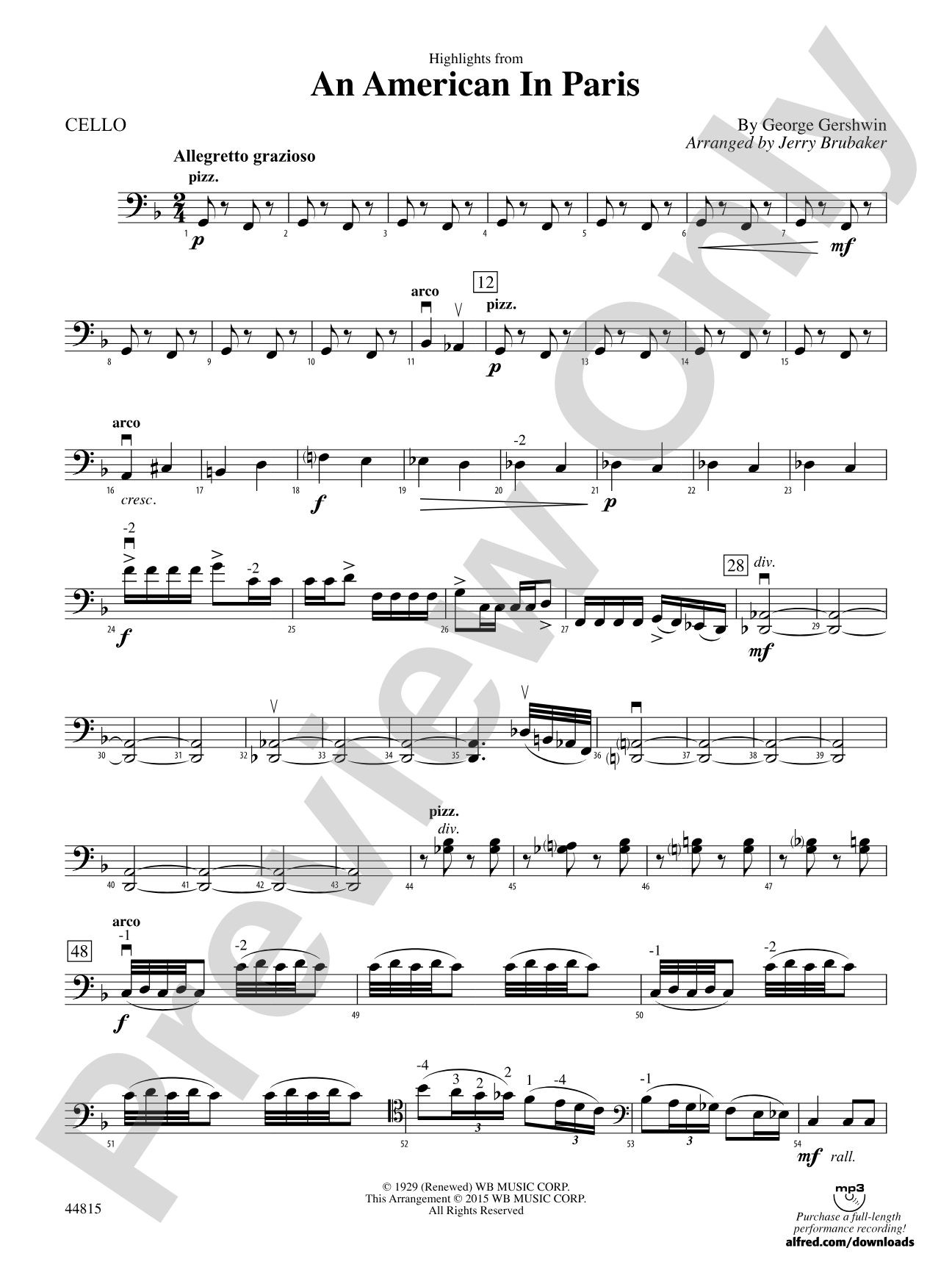 An American in Paris, Highlights from: Cello