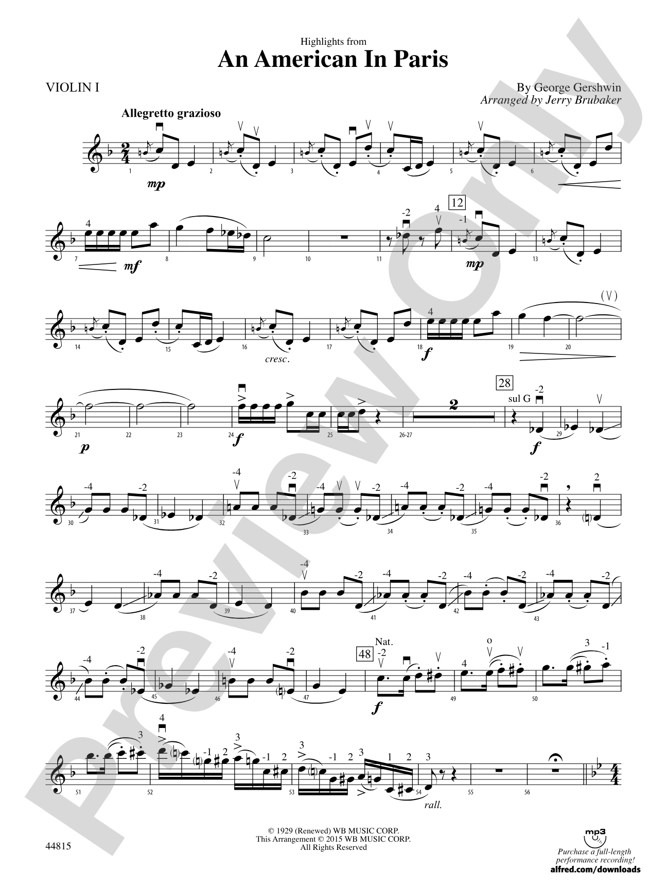 An American in Paris, Highlights from: 1st Violin