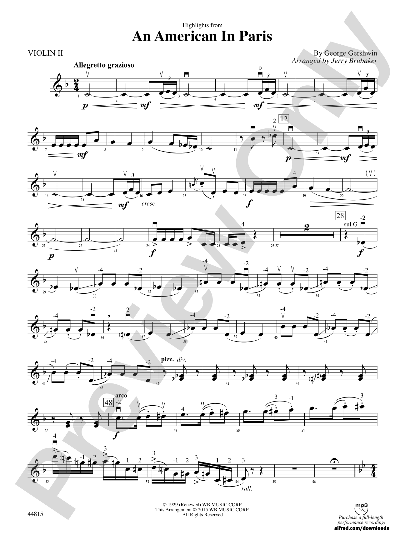 An American in Paris, Highlights from: 2nd Violin