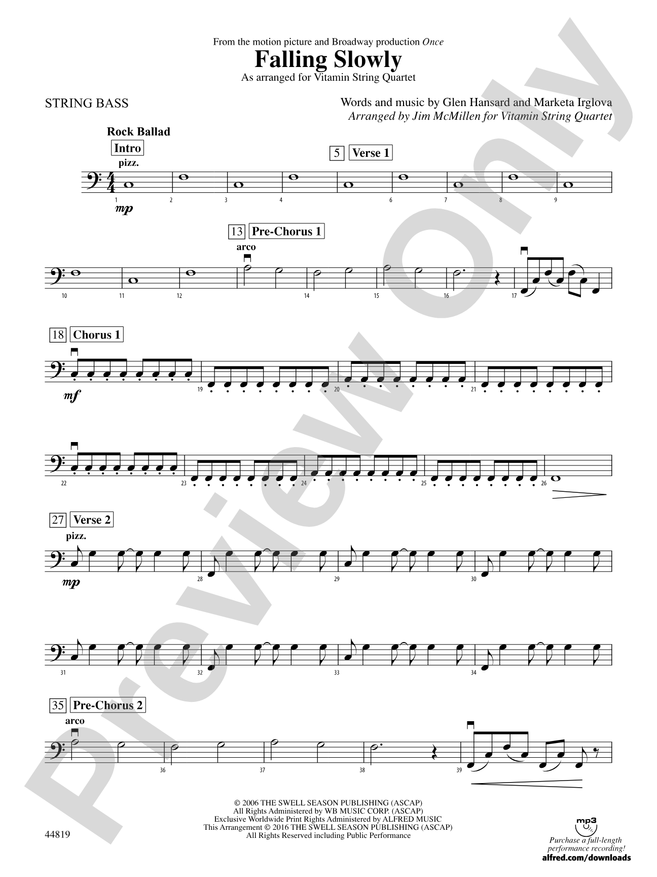 Falling Slowly (from the Motion Picture and Broadway Production Once): String Bass