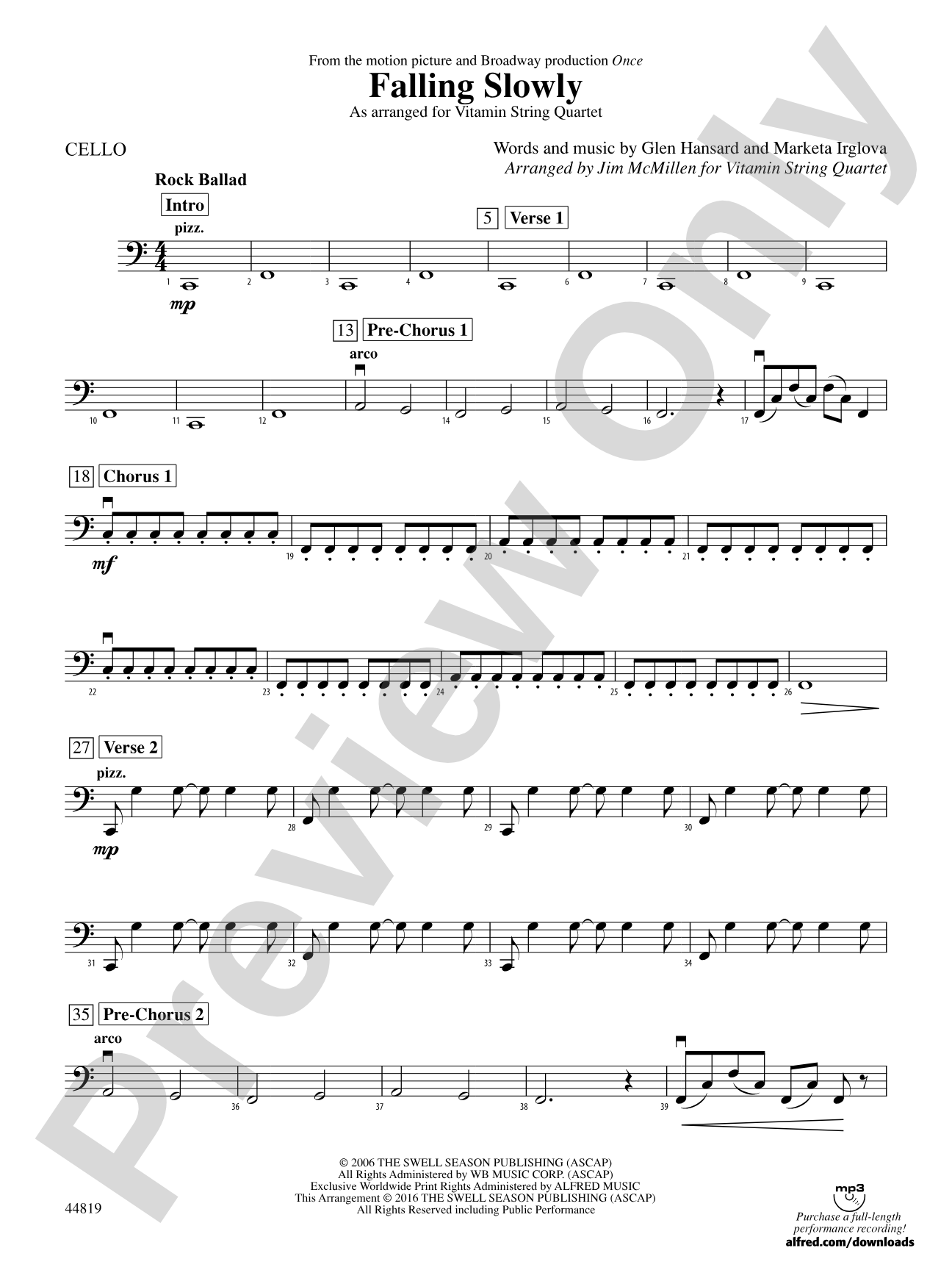 Falling Slowly (from the Motion Picture and Broadway Production Once): Cello