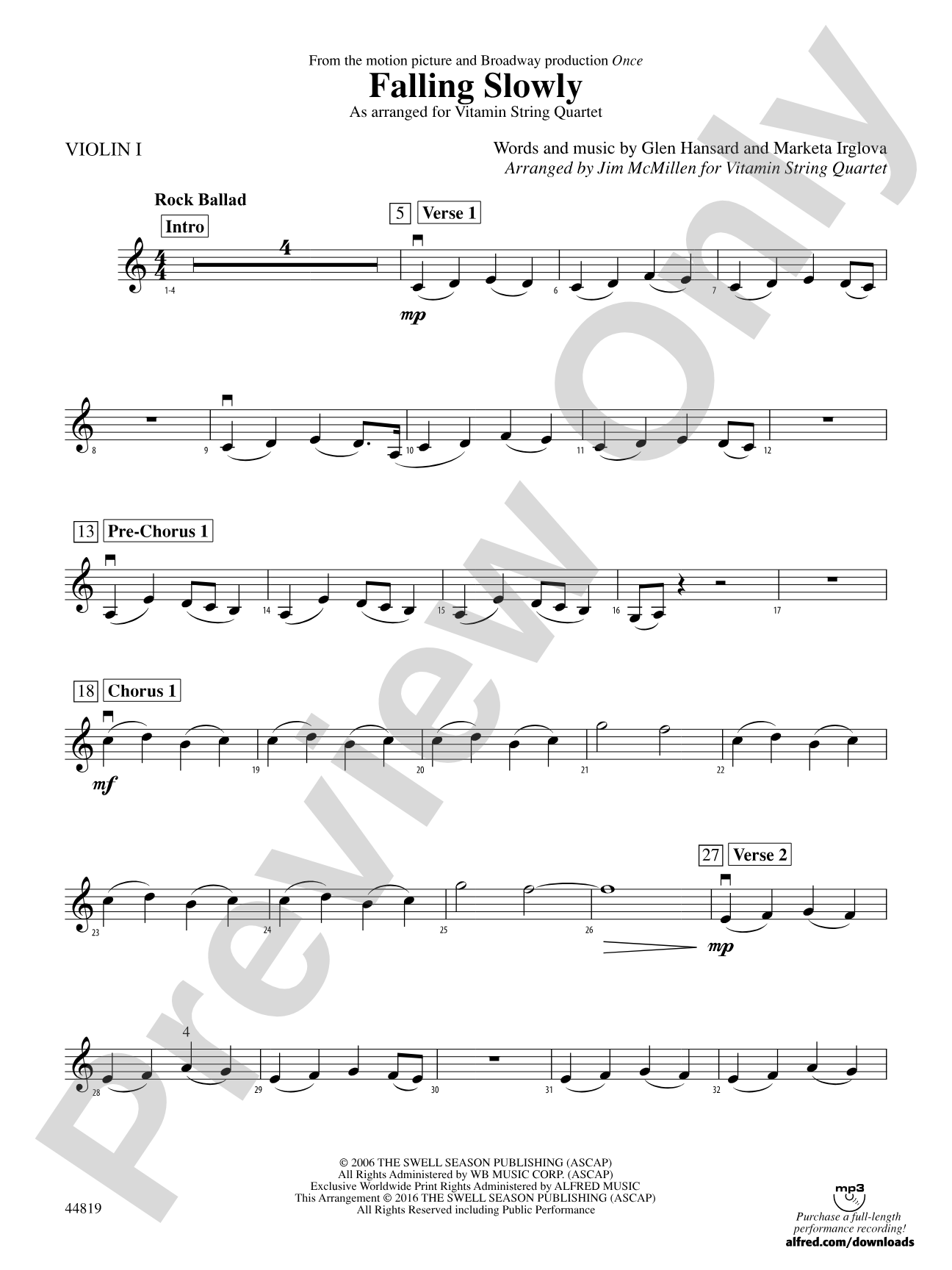 Falling Slowly (from the Motion Picture and Broadway Production Once): 1st Violin
