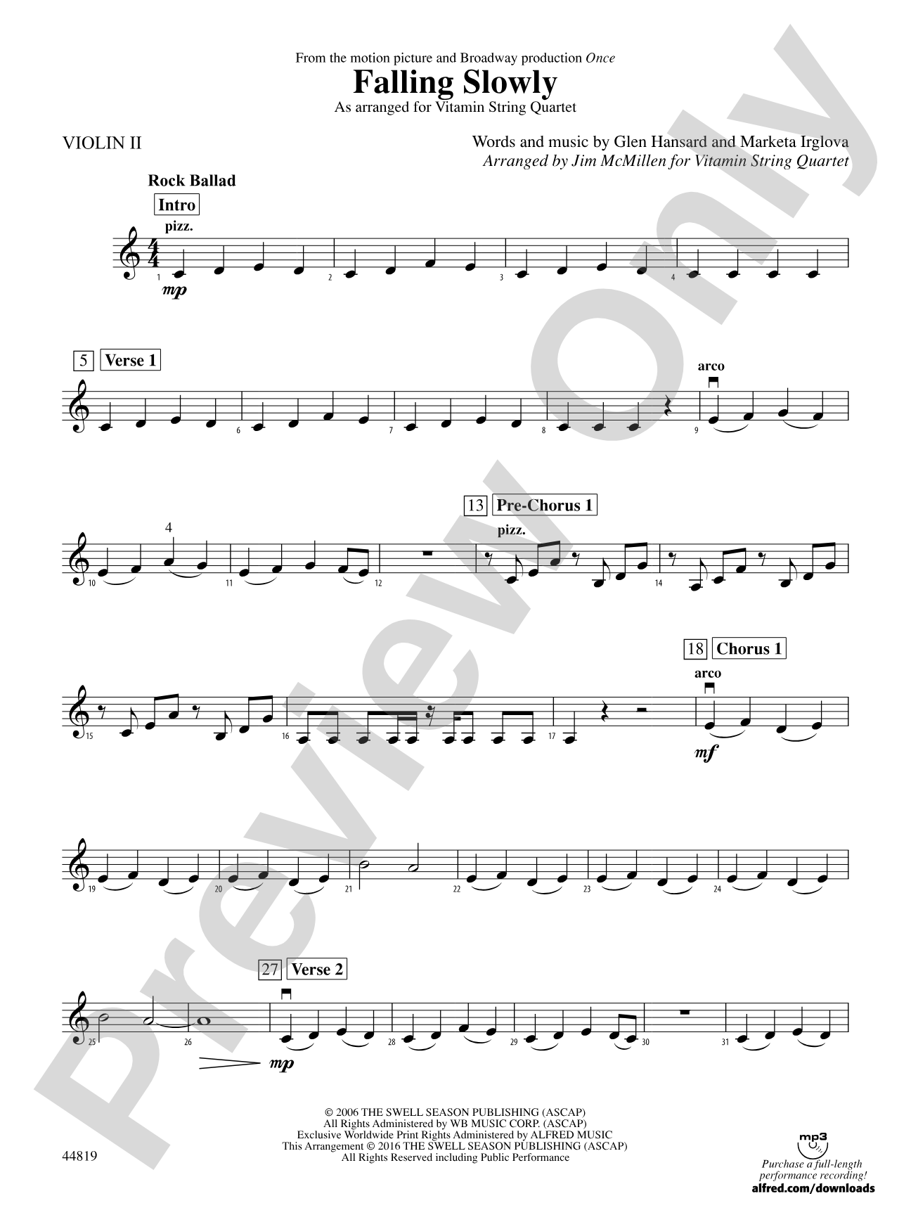 Falling Slowly (from the Motion Picture and Broadway Production Once): 2nd Violin