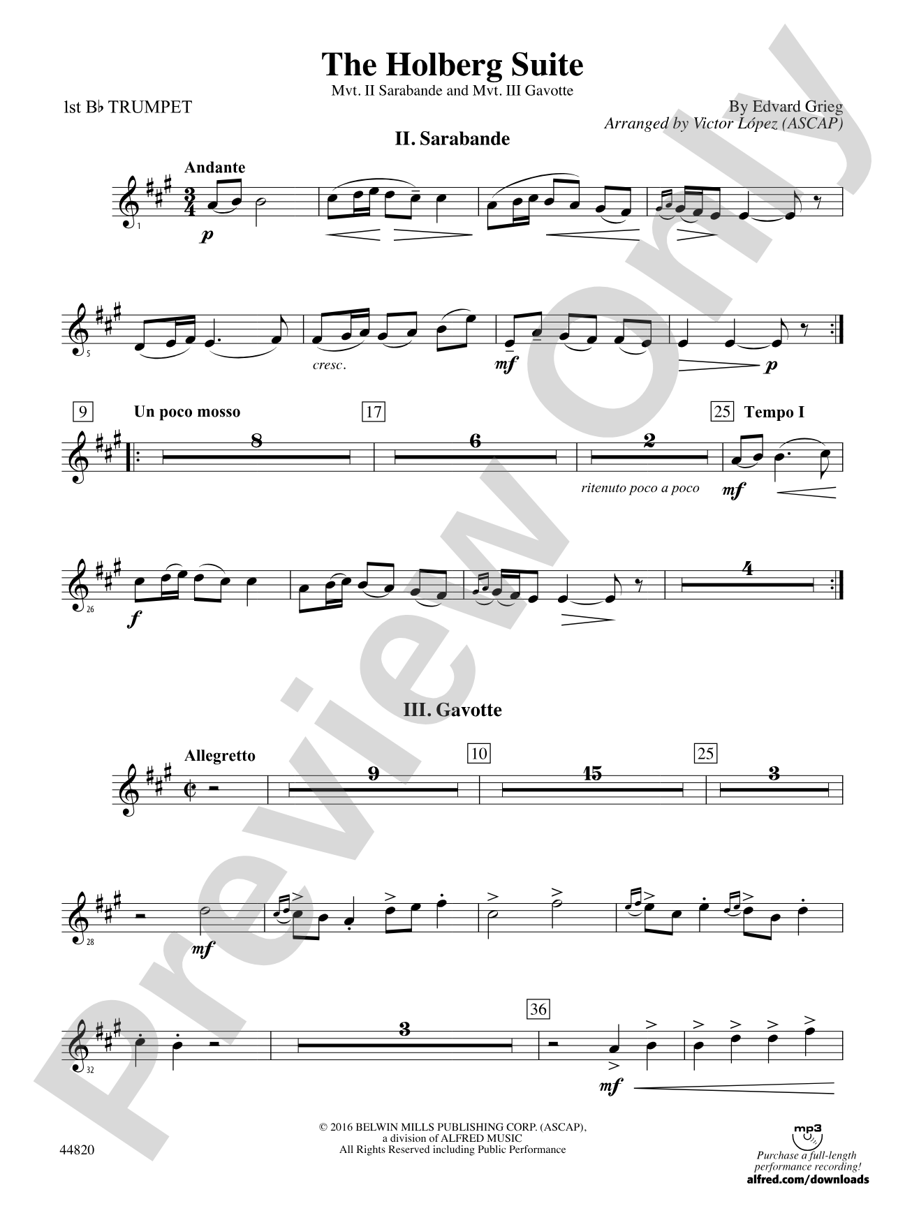 The Holberg Suite: 1st B-flat Trumpet