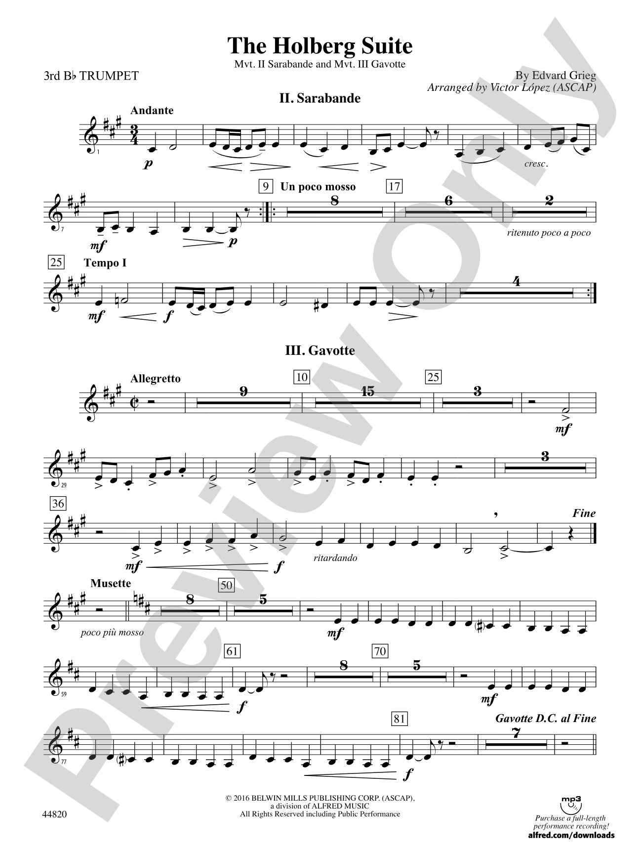 The Holberg Suite: 3rd B-flat Trumpet