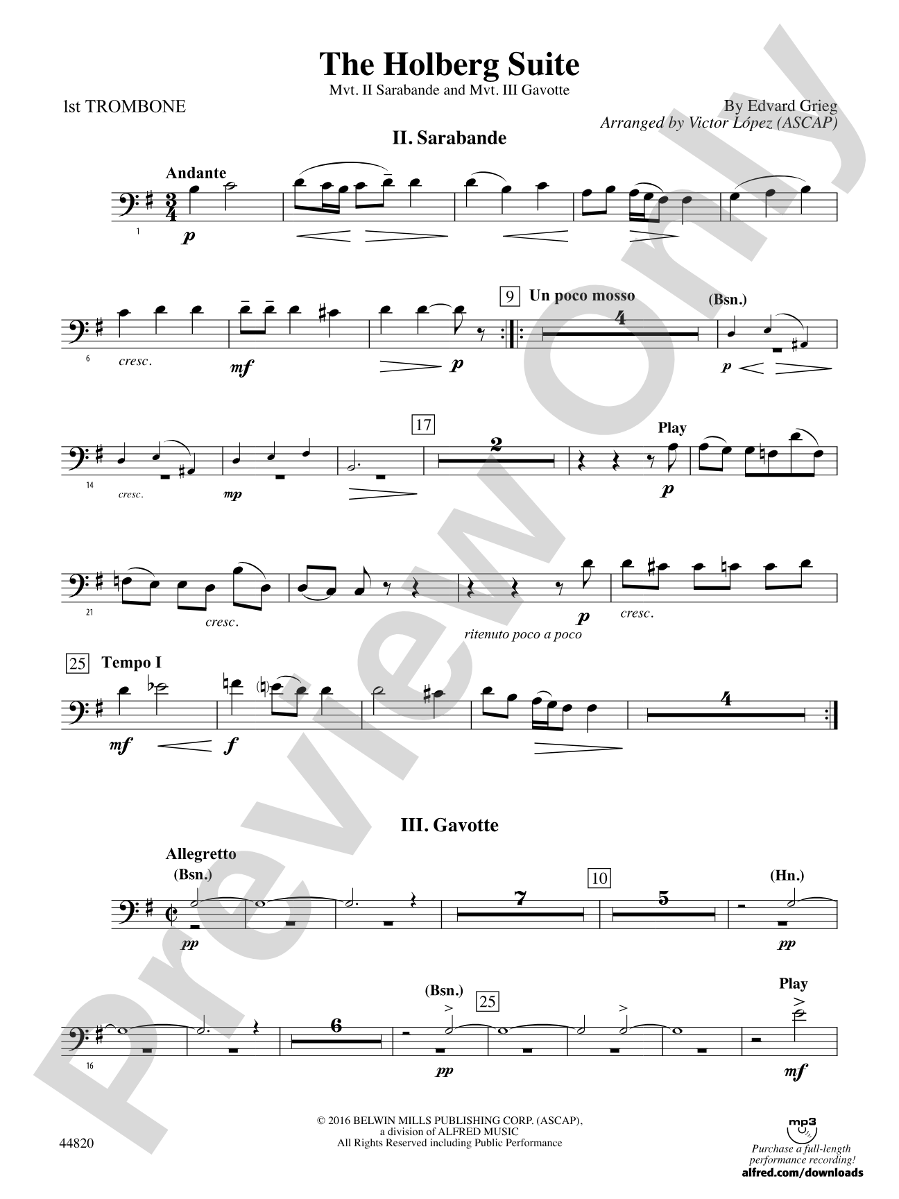 The Holberg Suite: 1st Trombone