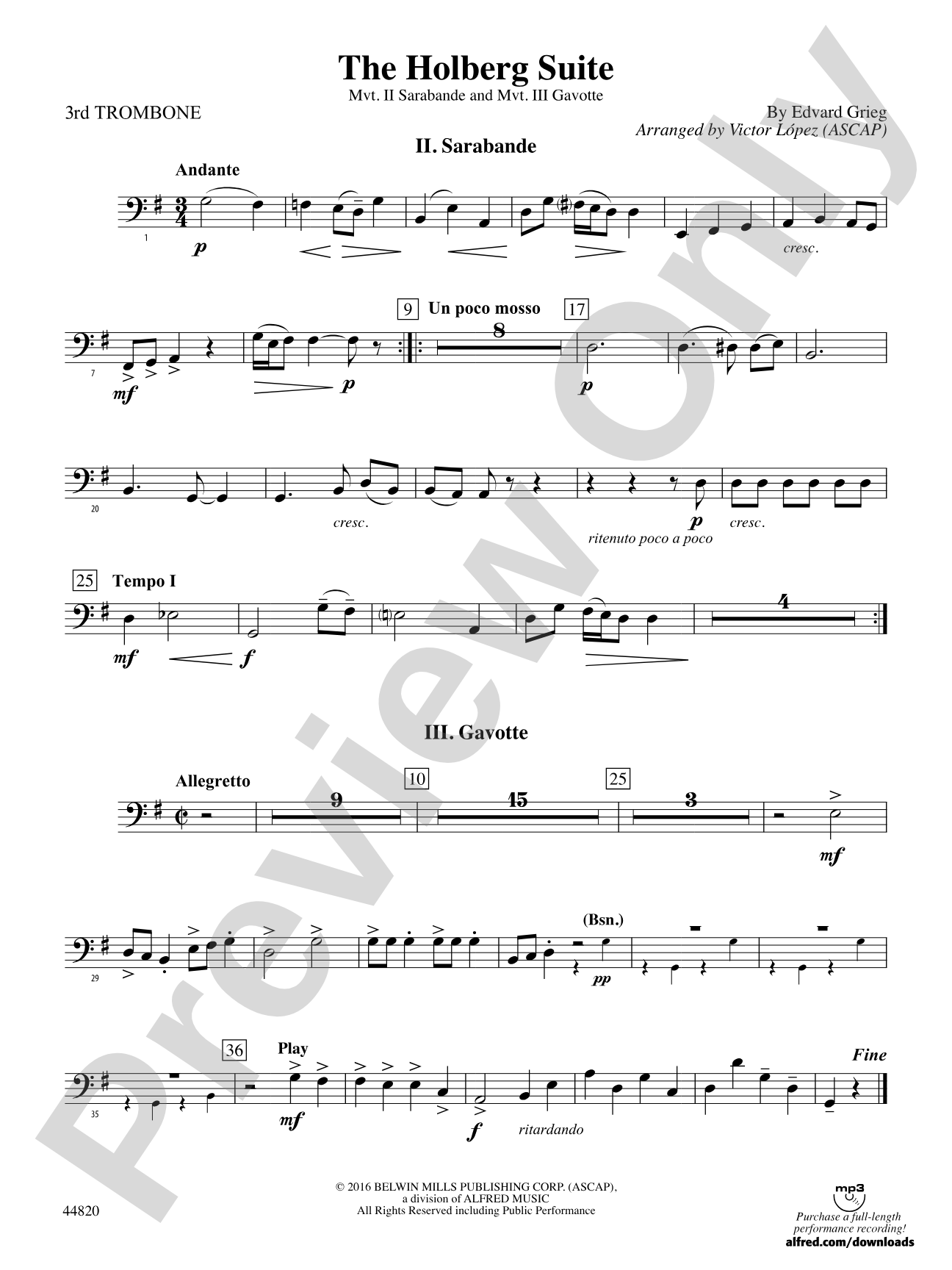 The Holberg Suite: 3rd Trombone
