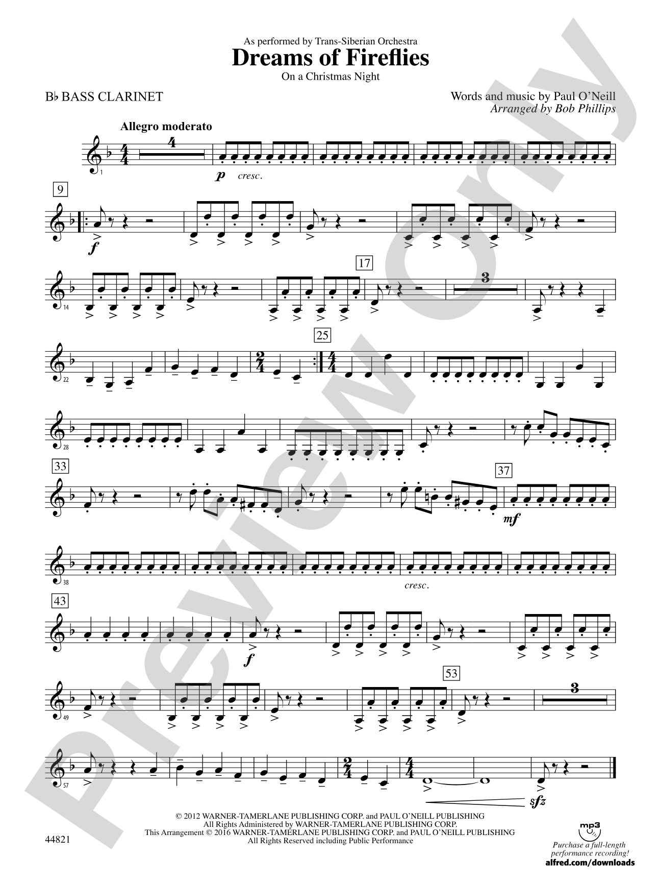 Dreams of Fireflies (On a Christmas Night): B-flat Bass Clarinet