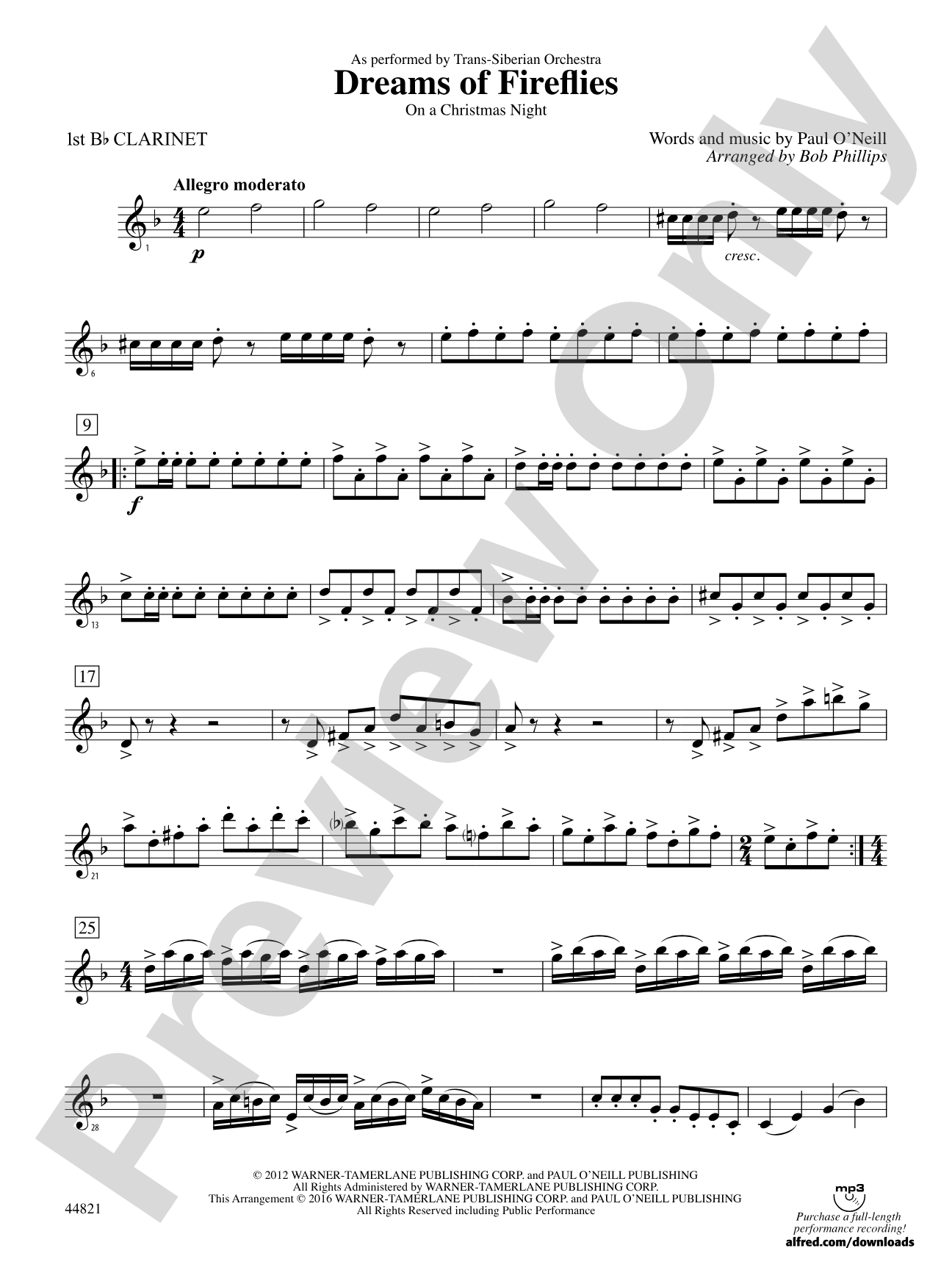 Dreams of Fireflies (On a Christmas Night): 1st B-flat Clarinet
