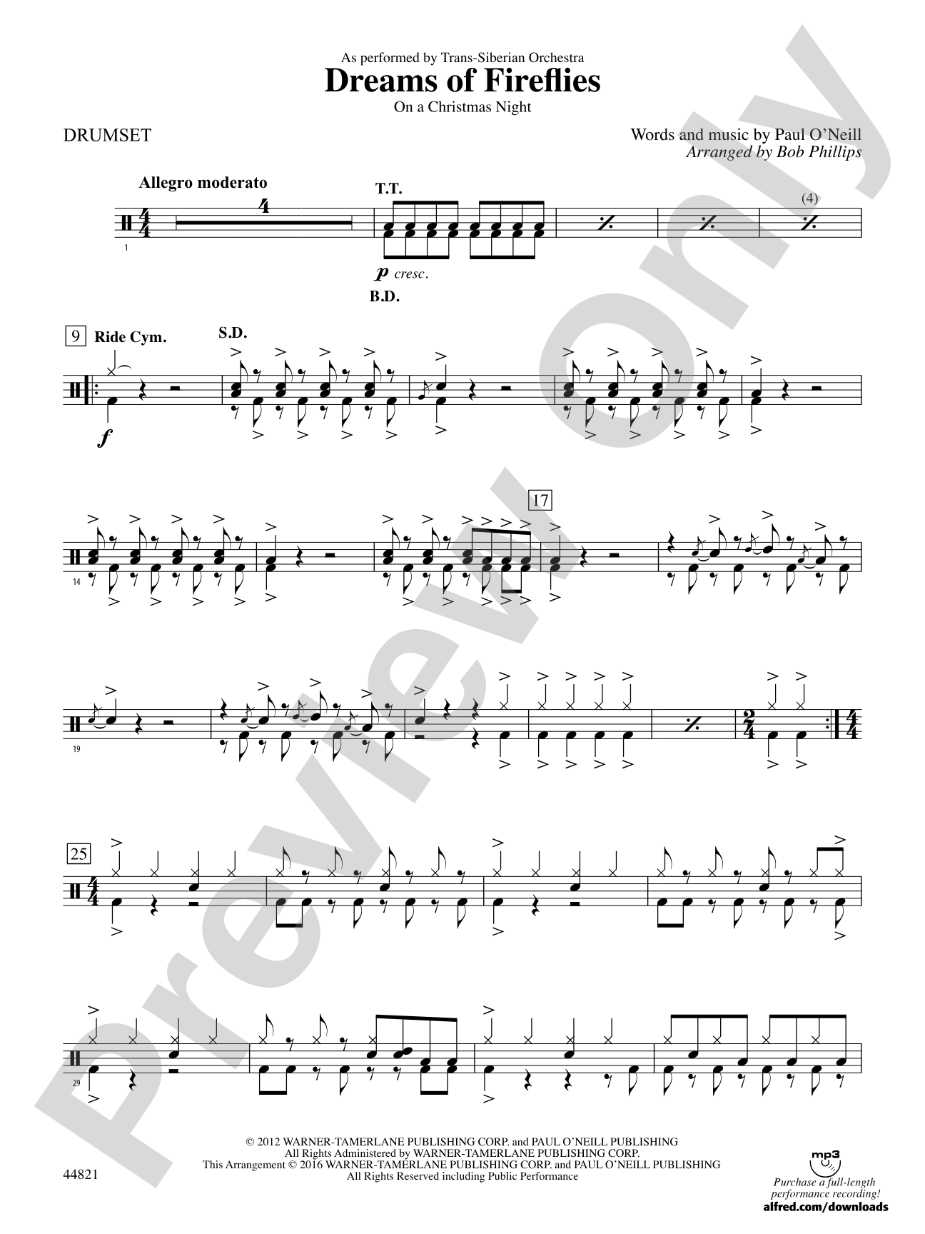 Dreams of Fireflies (On a Christmas Night): Drums