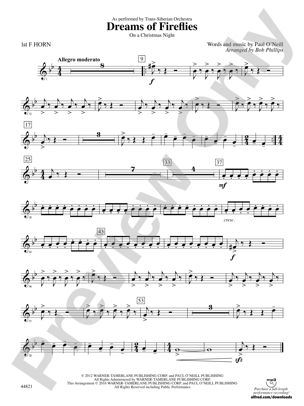 Dreams of Fireflies (On a Christmas Night): 1st F Horn