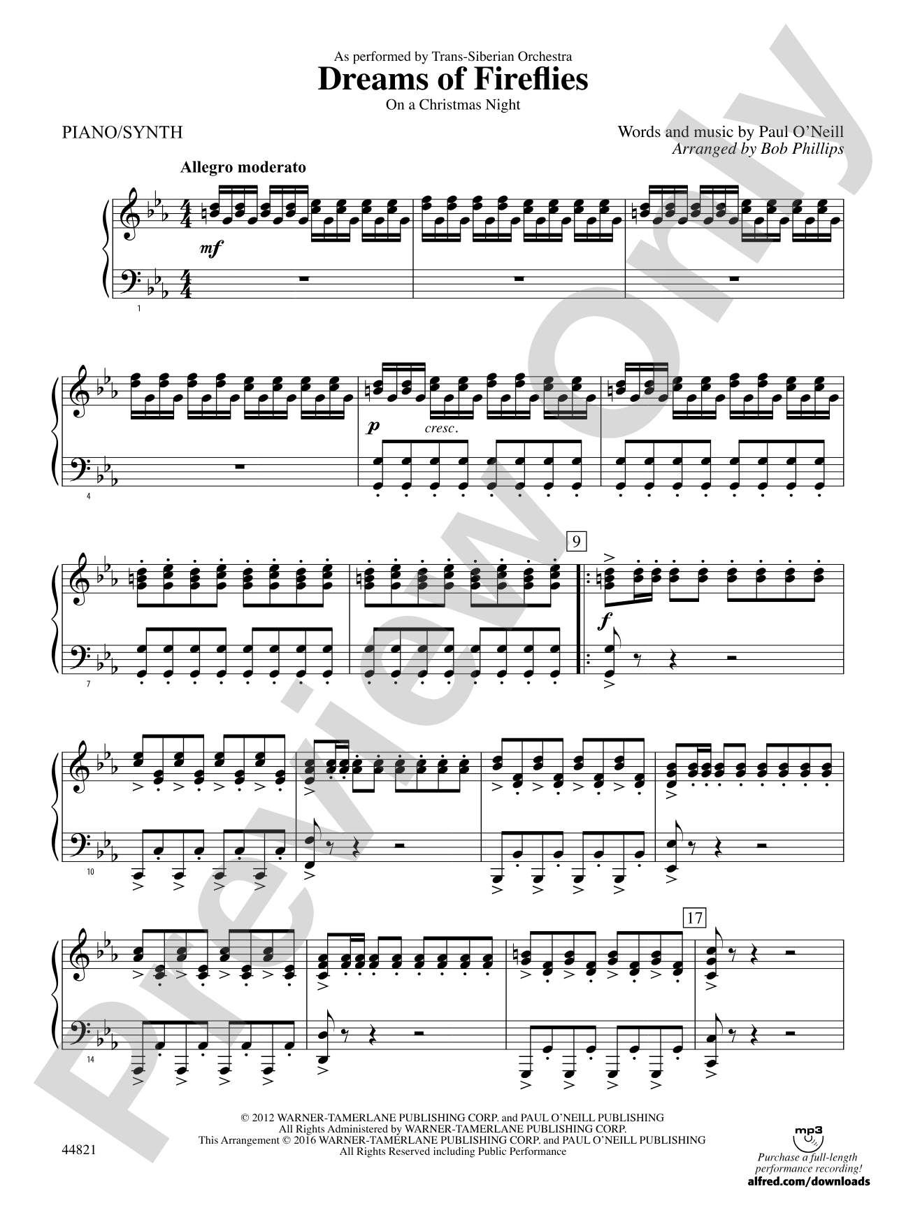 Dreams of Fireflies (On a Christmas Night): Piano Accompaniment
