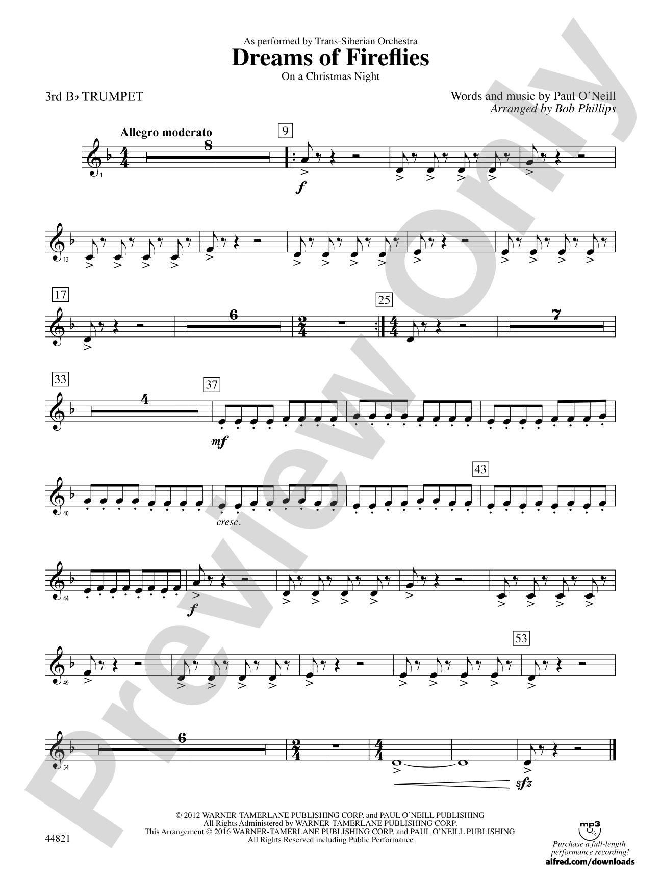 Dreams of Fireflies (On a Christmas Night): 3rd B-flat Trumpet