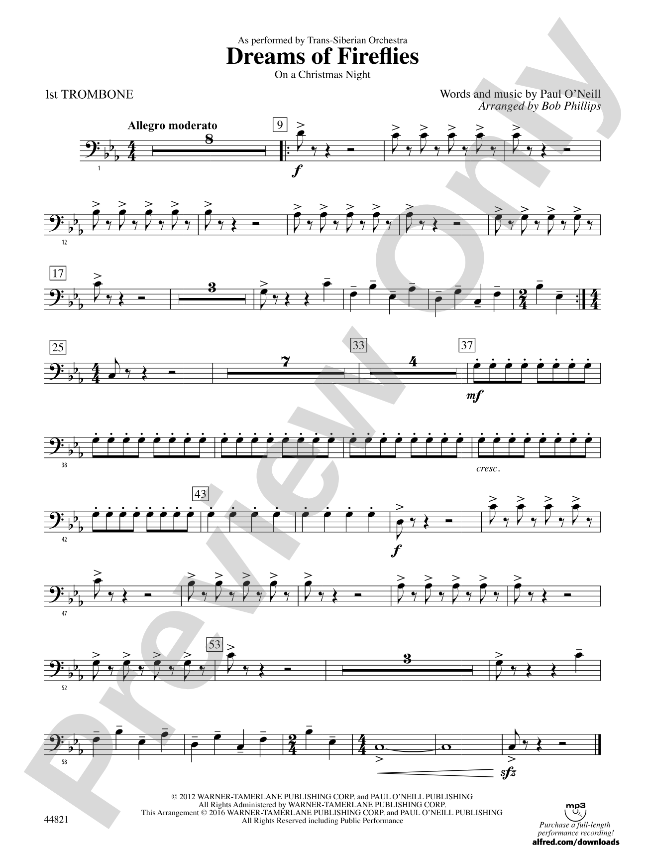 Dreams of Fireflies (On a Christmas Night): 1st Trombone