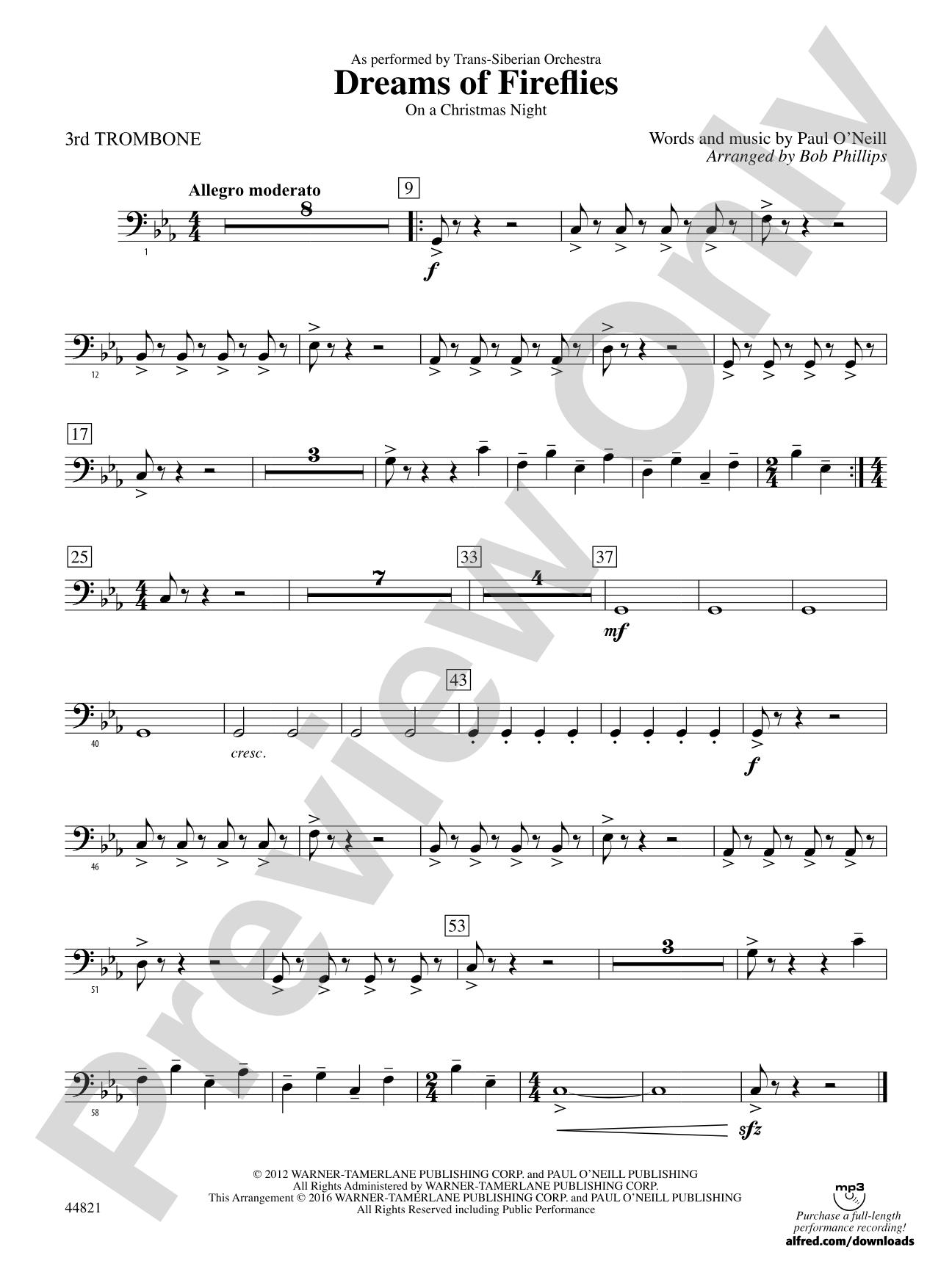 Dreams of Fireflies (On a Christmas Night): 3rd Trombone