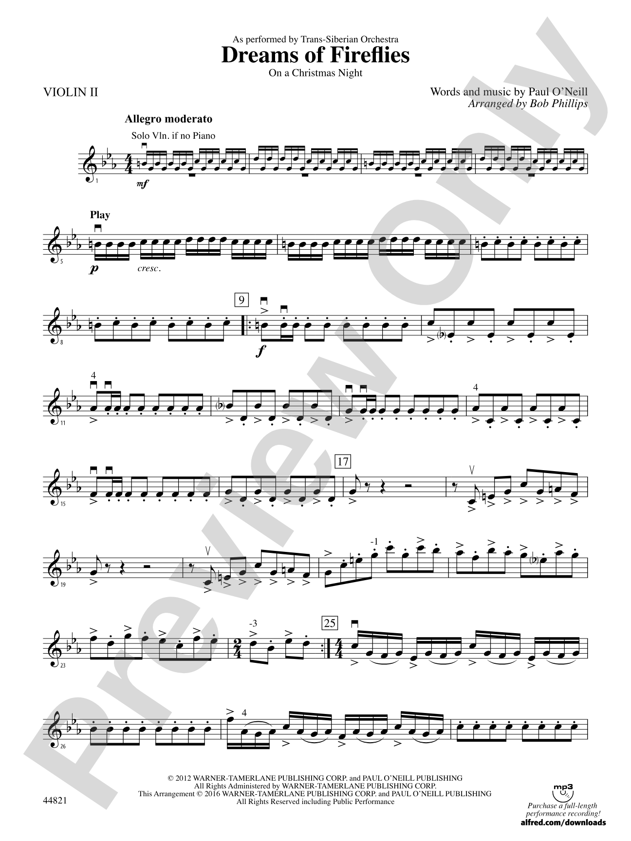 Dreams of Fireflies (On a Christmas Night): 2nd Violin