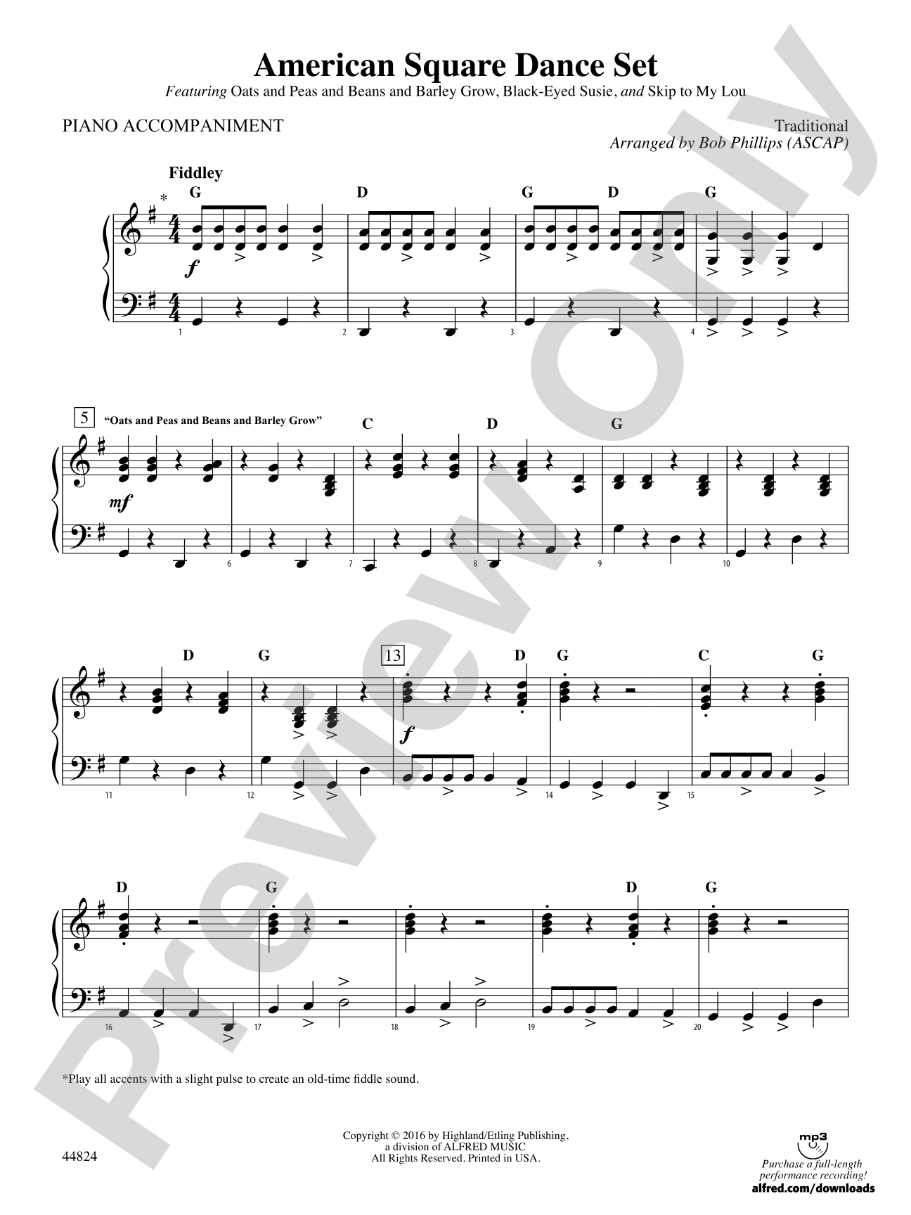 American Square Dance Set: Piano Accompaniment