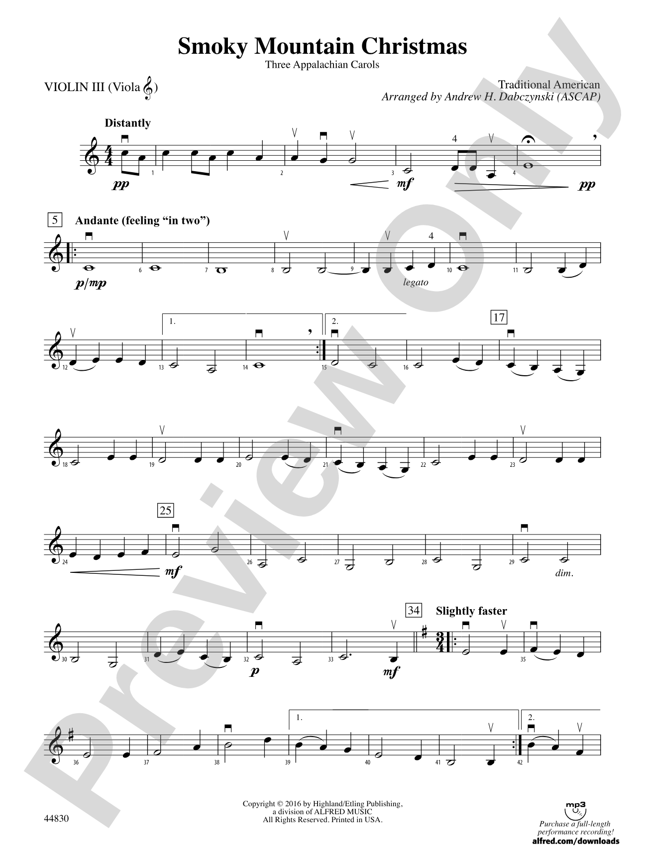 Smoky Mountain Christmas: 3rd Violin (Viola [TC])