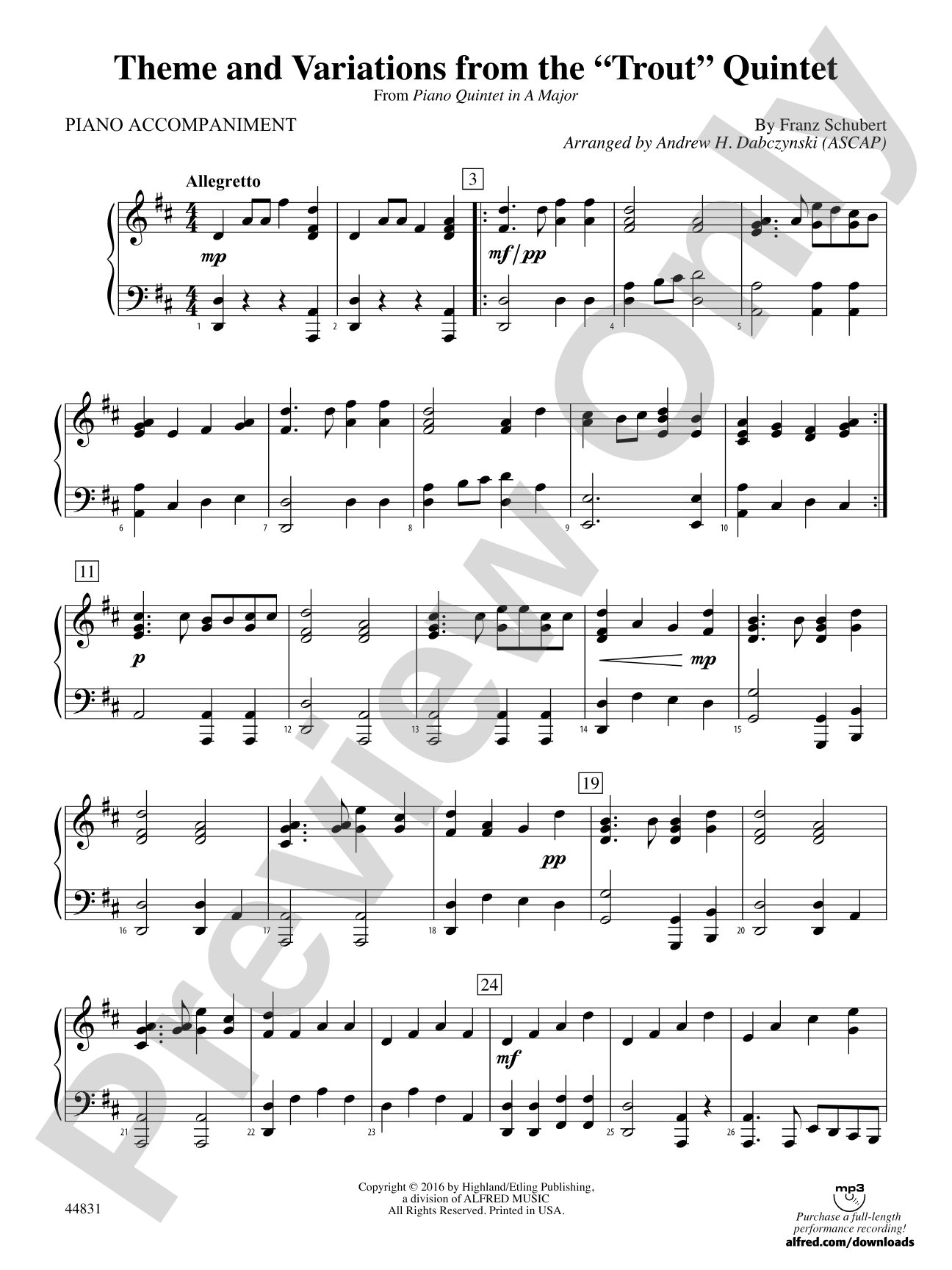 Theme and Variations from the "Trout" Quintet: Piano Accompaniment