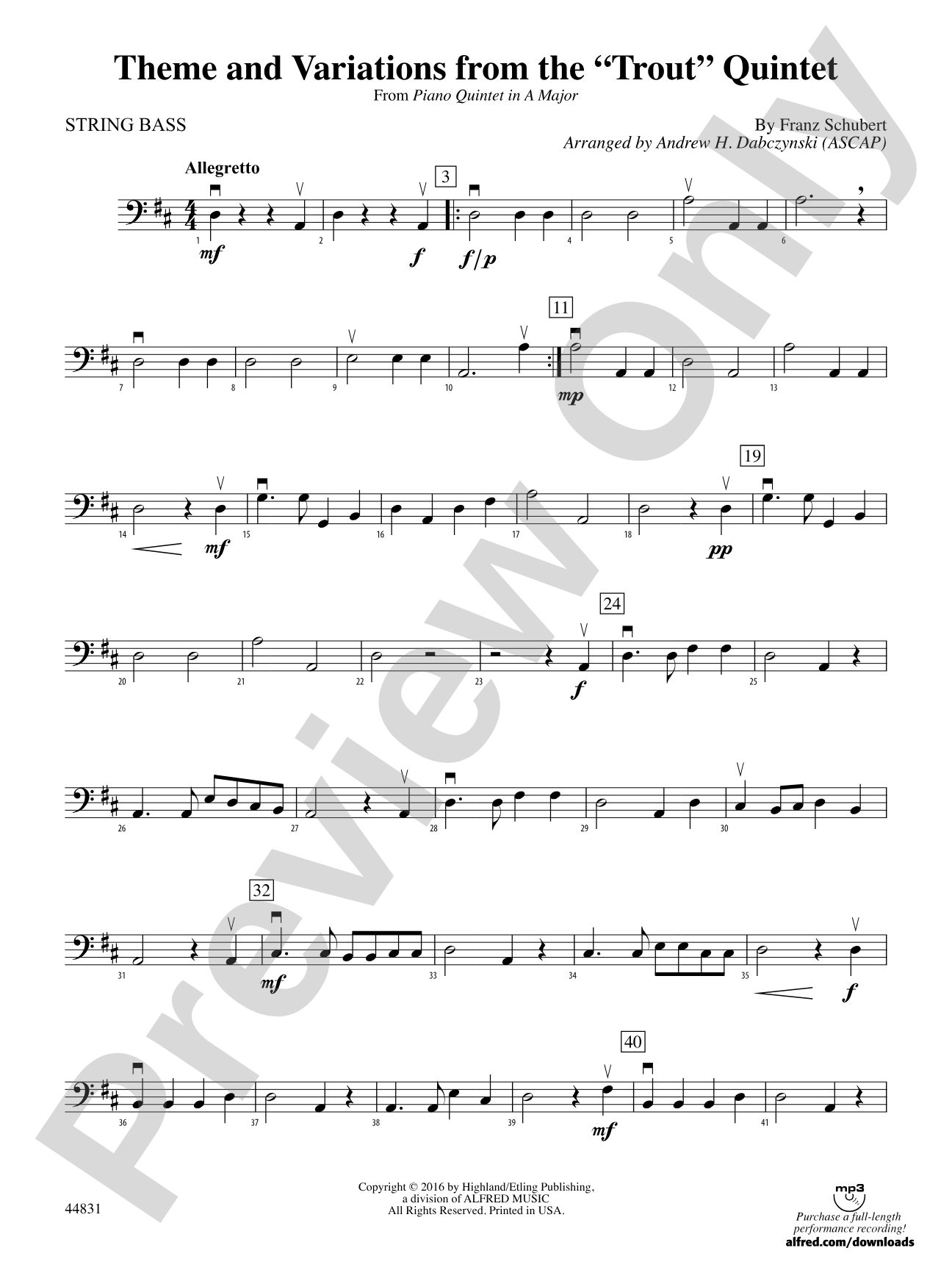 Theme and Variations from the "Trout" Quintet: String Bass