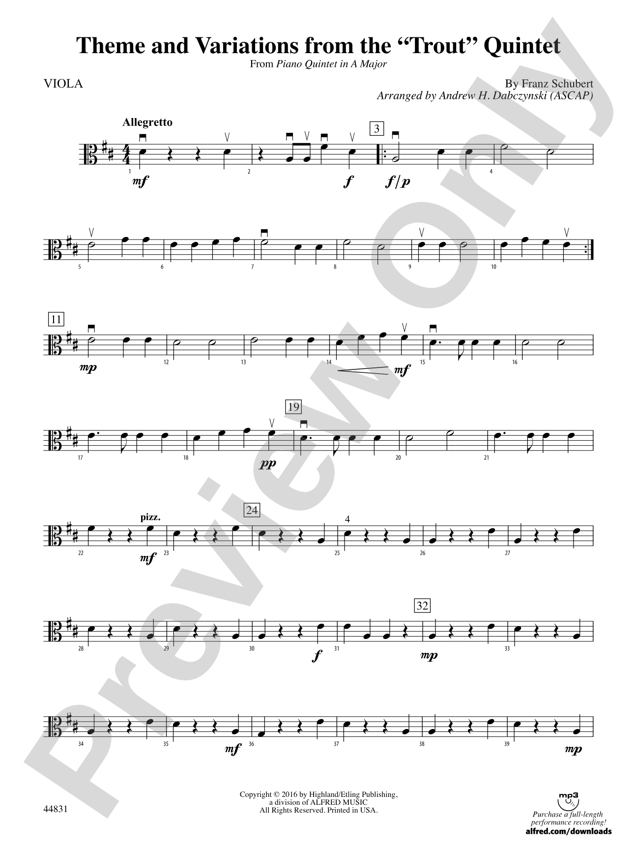 Theme and Variations from the "Trout" Quintet: Viola