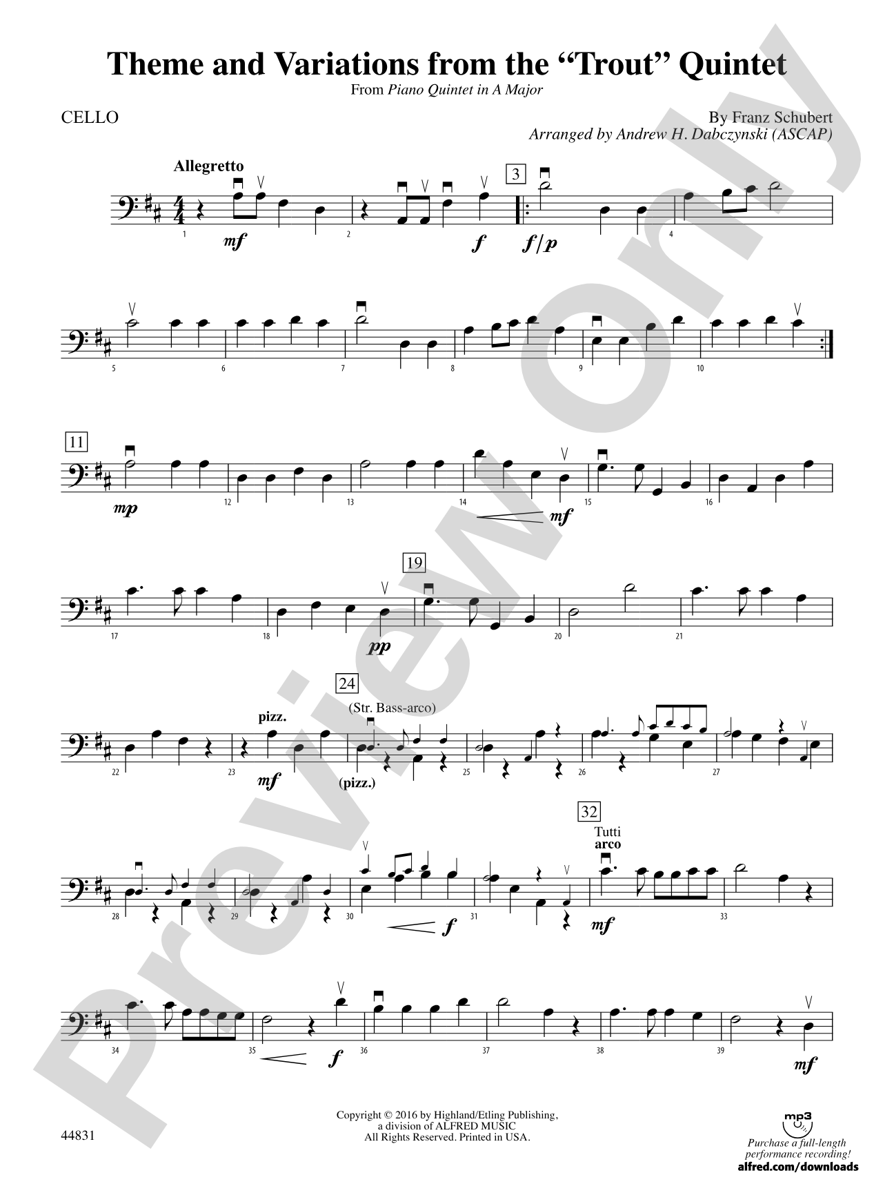 Theme and Variations from the "Trout" Quintet: Cello