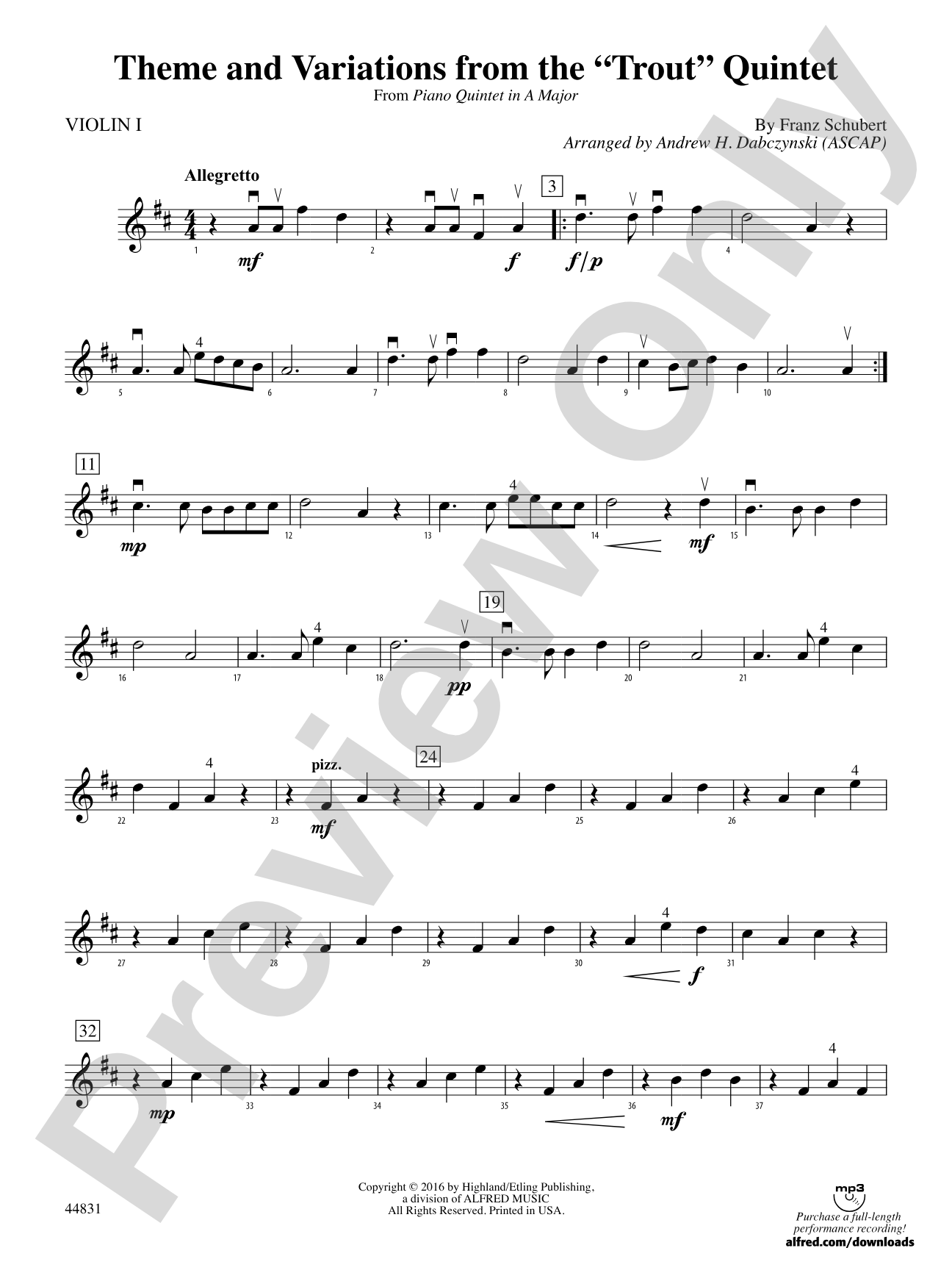 Theme and Variations from the "Trout" Quintet: 1st Violin