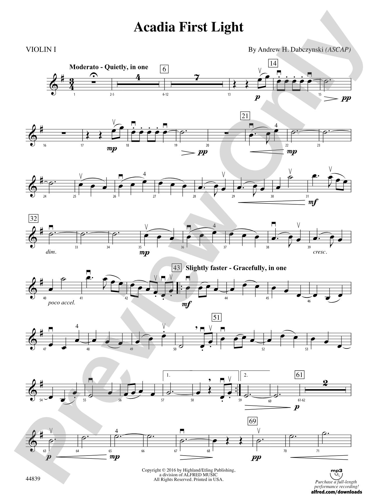 Acadia First Light: 1st Violin