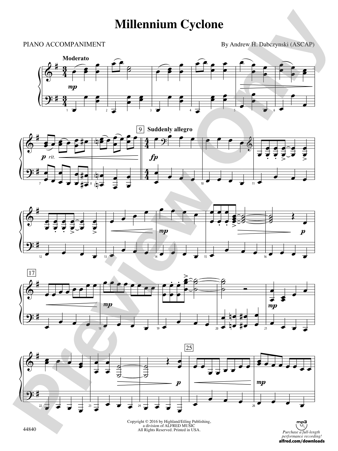 Millennium Cyclone: Piano Accompaniment