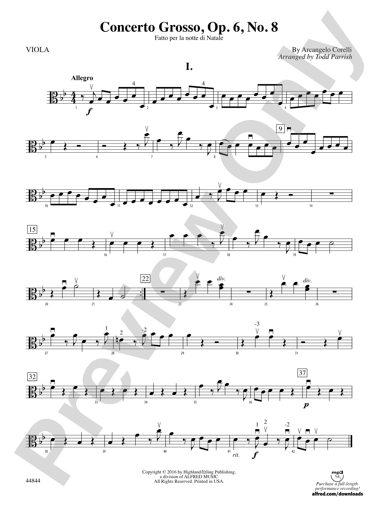 Concerto Grosso, Op. 6, No. 8: Viola