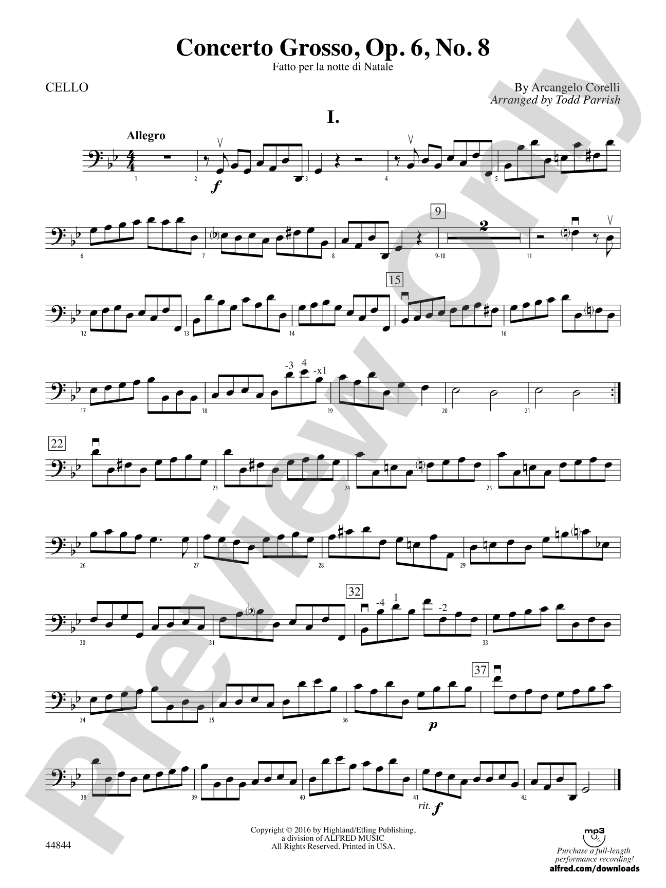 Concerto Grosso, Op. 6, No. 8: Cello