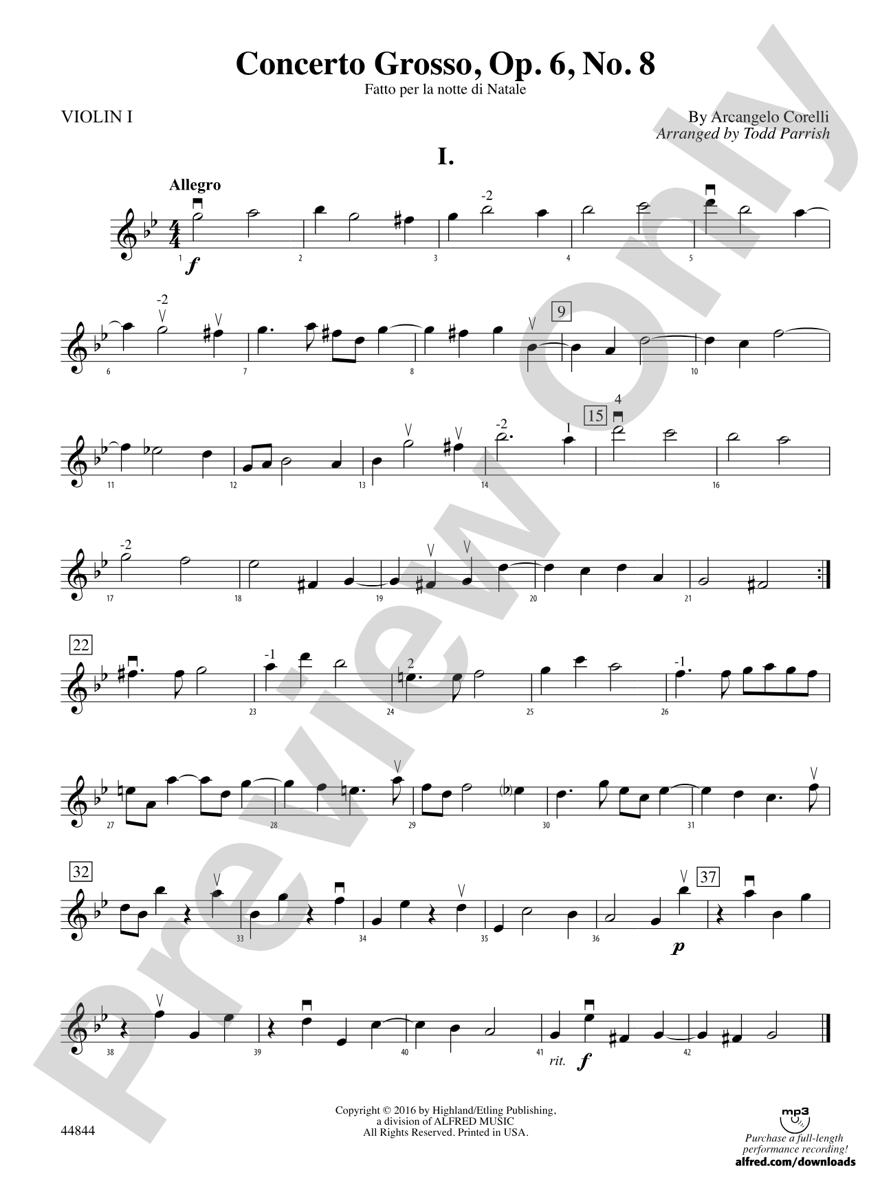 Concerto Grosso, Op. 6, No. 8: 1st Violin