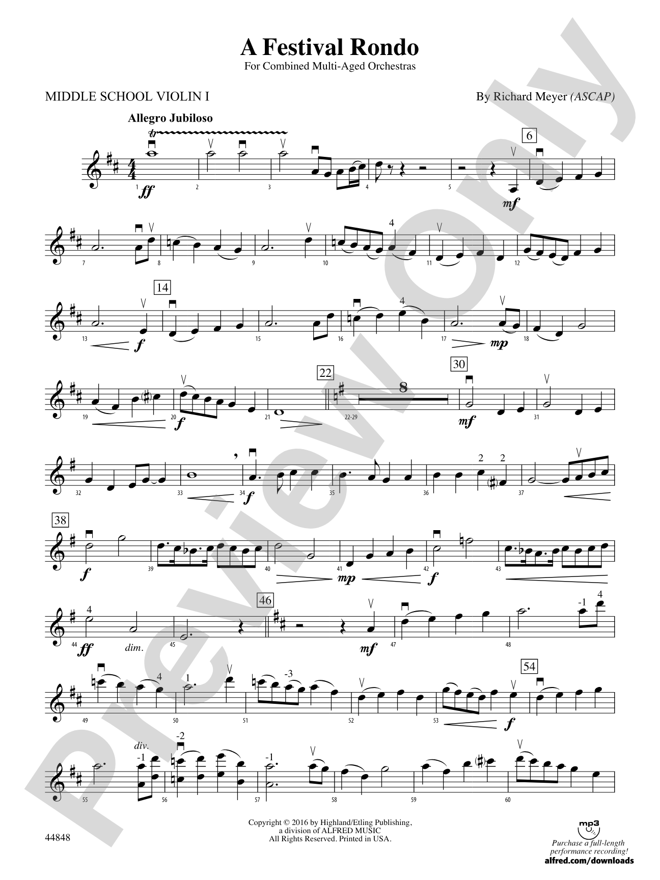 A Festival Rondo: Middle School Violin 1