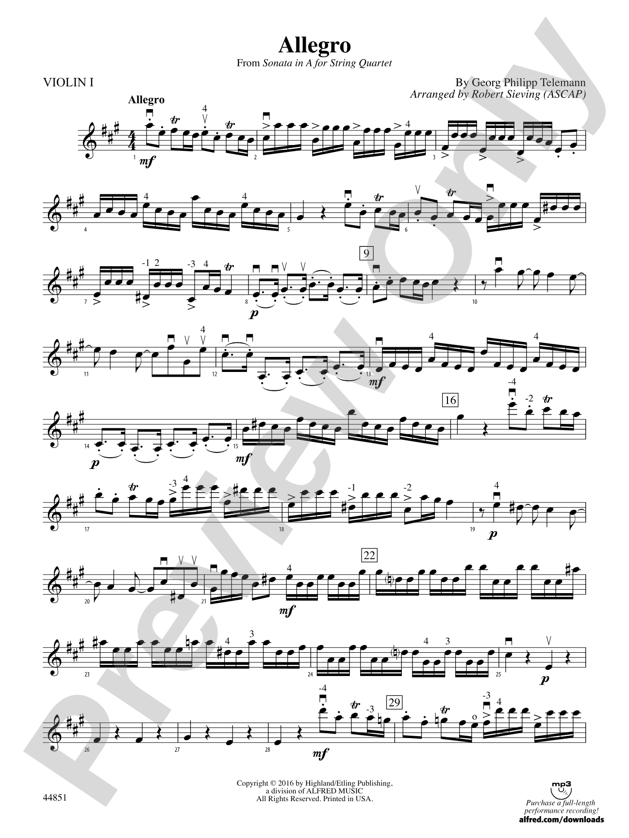 Allegro: 1st Violin