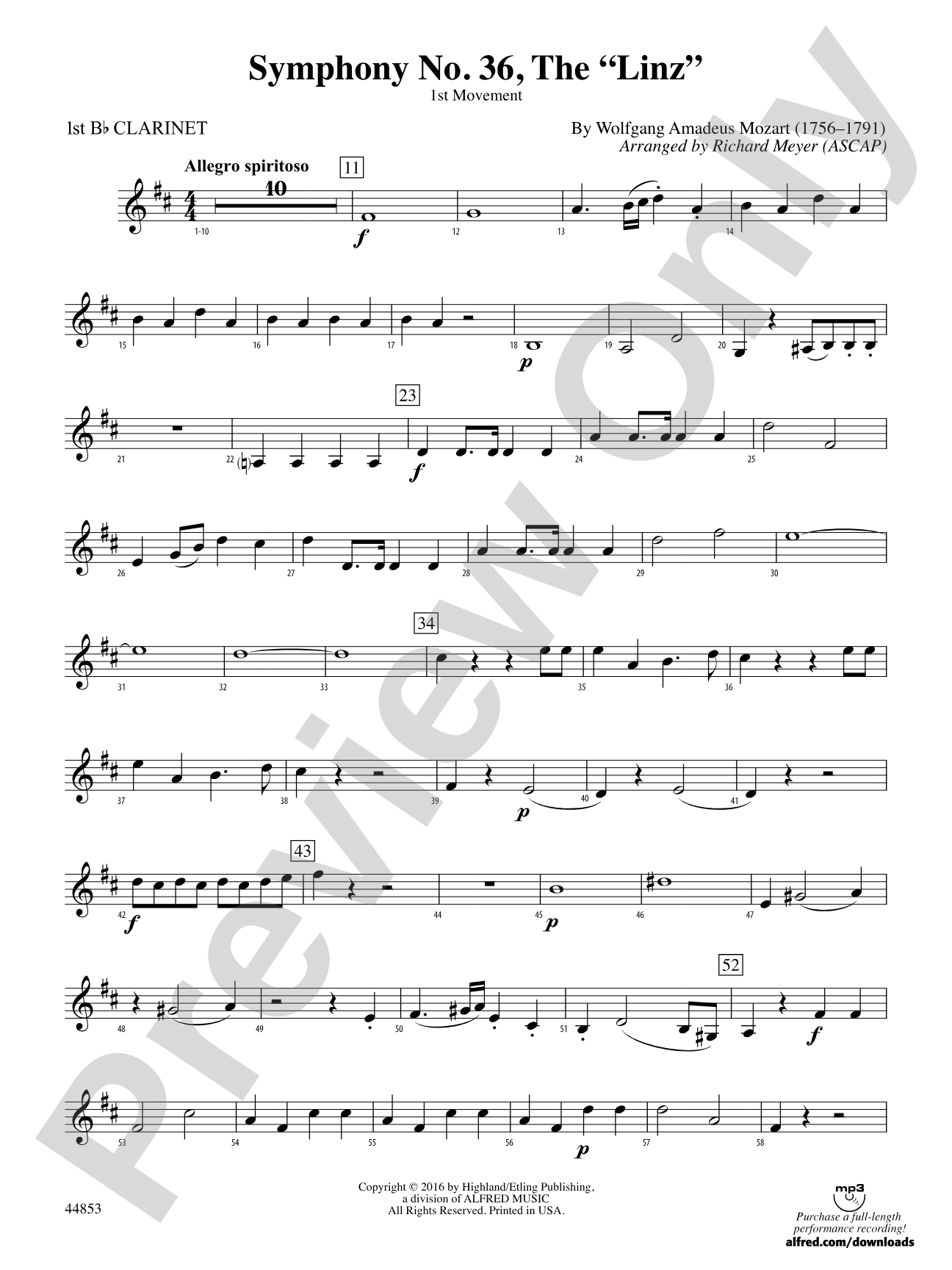 Symphony No. 36, The "Linz": 1st B-flat Clarinet