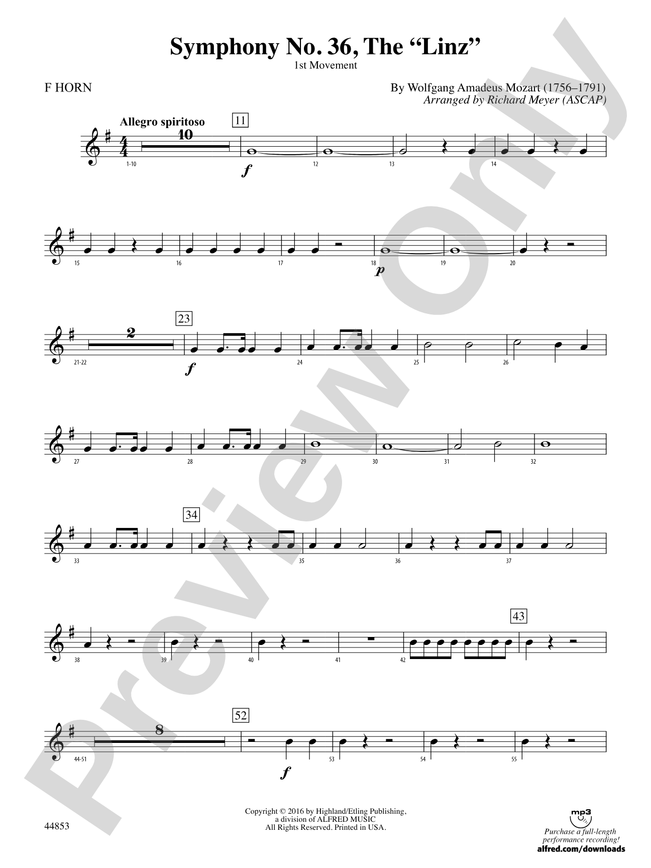 Symphony No. 36, The "Linz": 1st F Horn