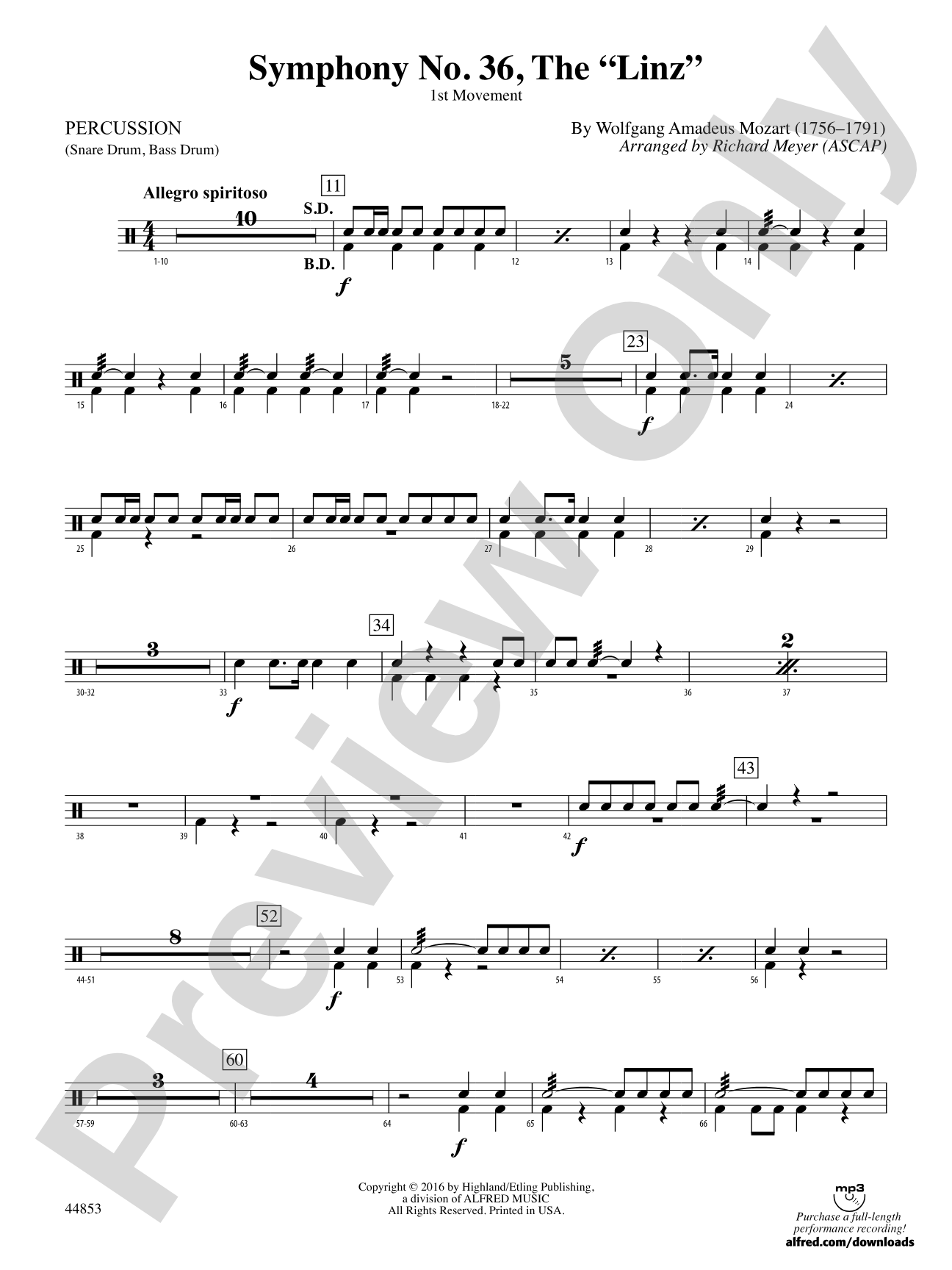 Symphony No. 36, The "Linz": 1st Percussion