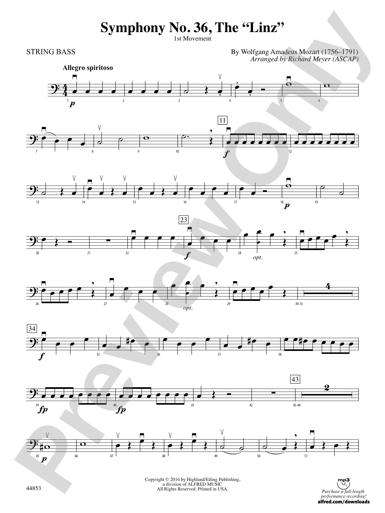 Symphony No. 36, The "Linz": String Bass
