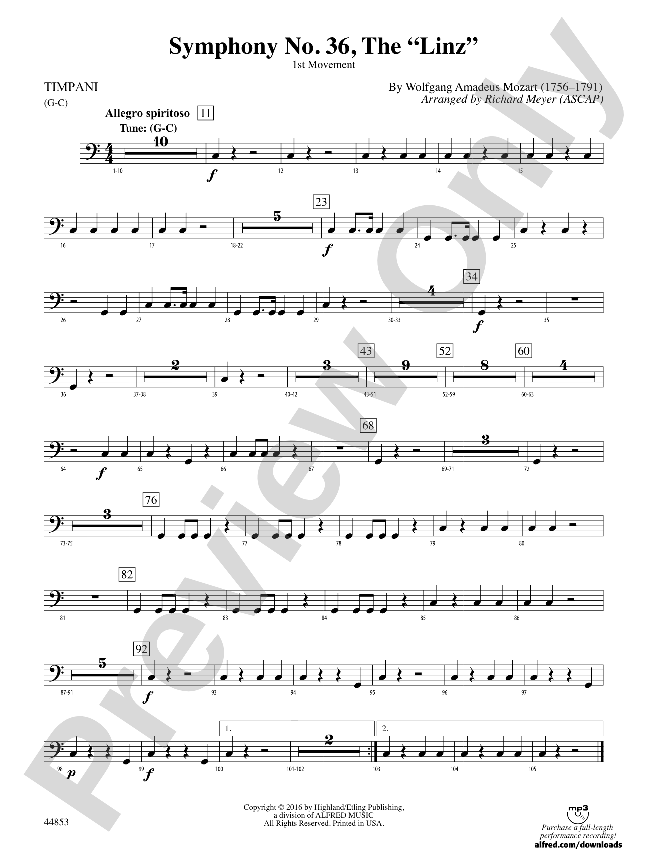 Symphony No. 36, The "Linz": Timpani