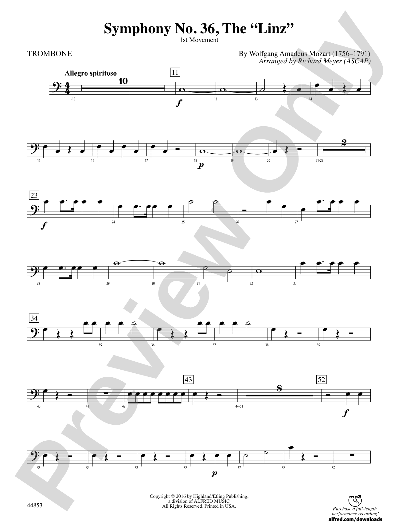 Symphony No. 36, The "Linz": 1st Trombone
