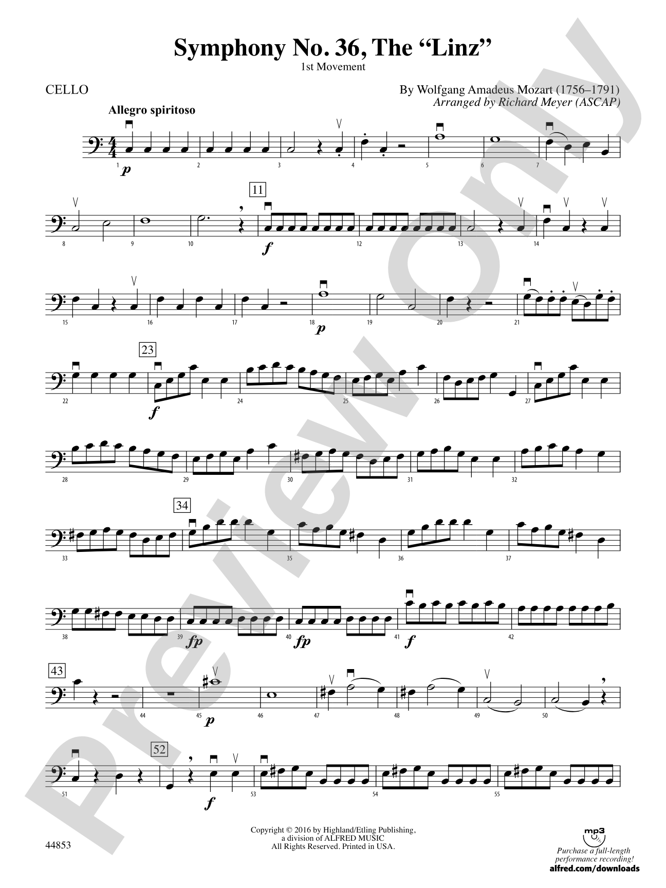 Symphony No. 36, The "Linz": Cello