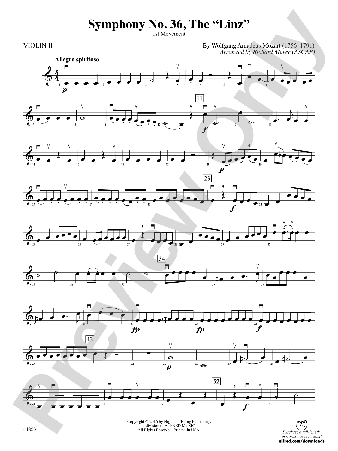 Symphony No. 36, The "Linz": 2nd Violin