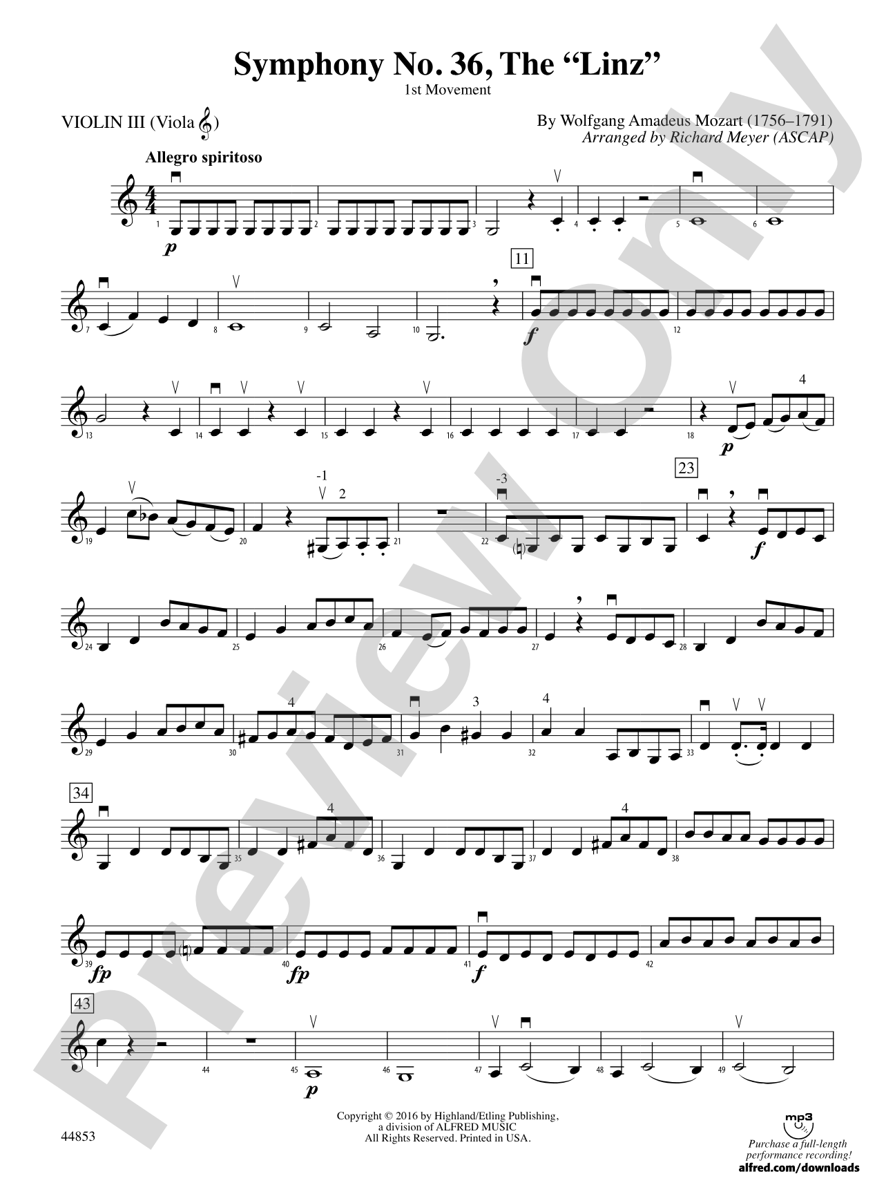 Symphony No. 36, The "Linz": 3rd Violin (Viola [TC])