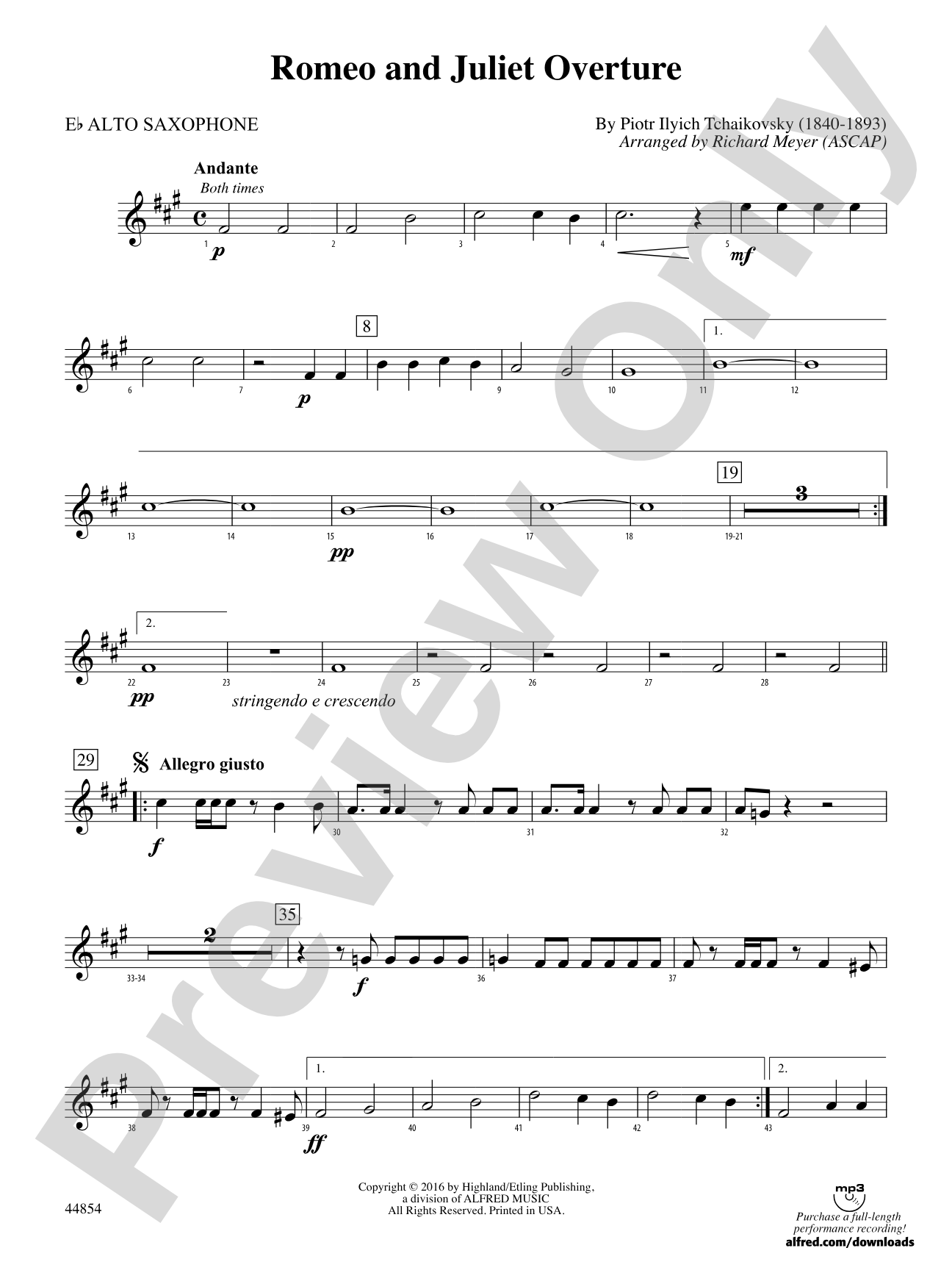 Romeo and Juliet Overture: E-flat Alto Saxophone