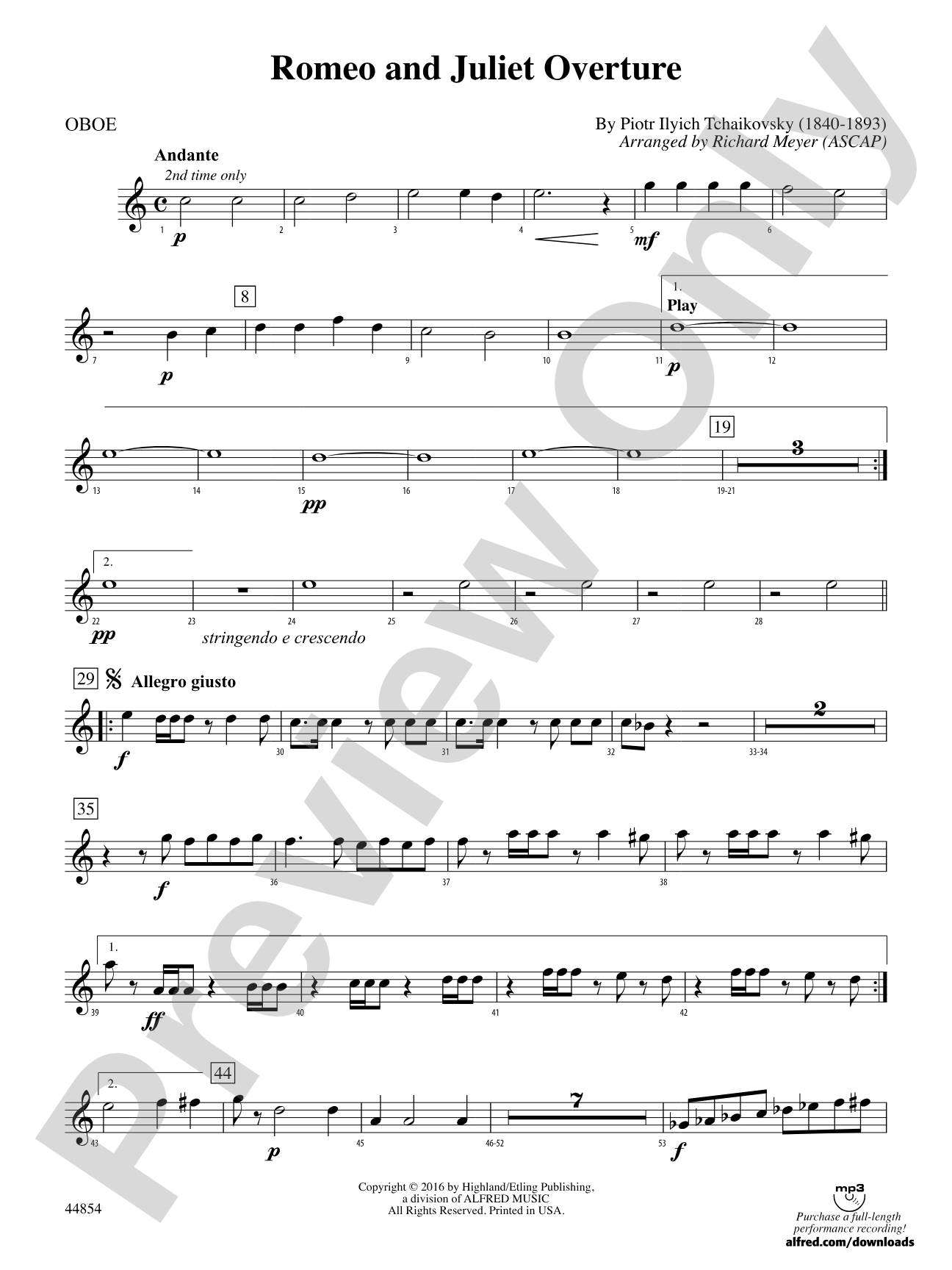 Romeo and Juliet Overture: Oboe