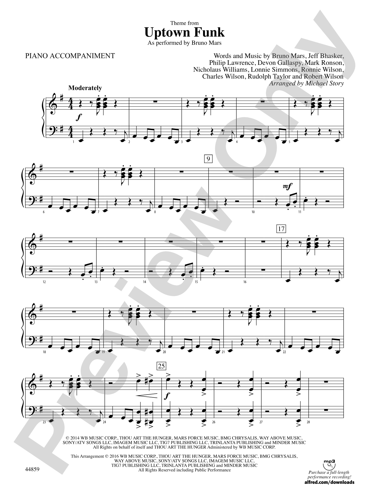 Uptown Funk, Theme from: Piano Accompaniment