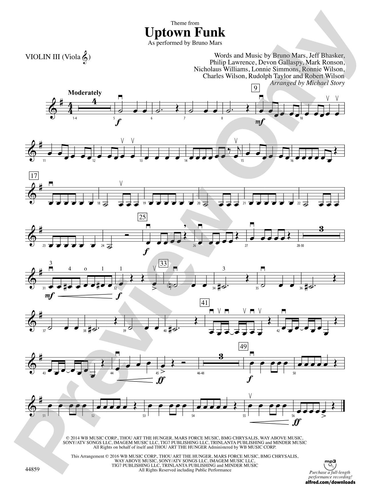 Uptown Funk, Theme from: 3rd Violin (Viola [TC])