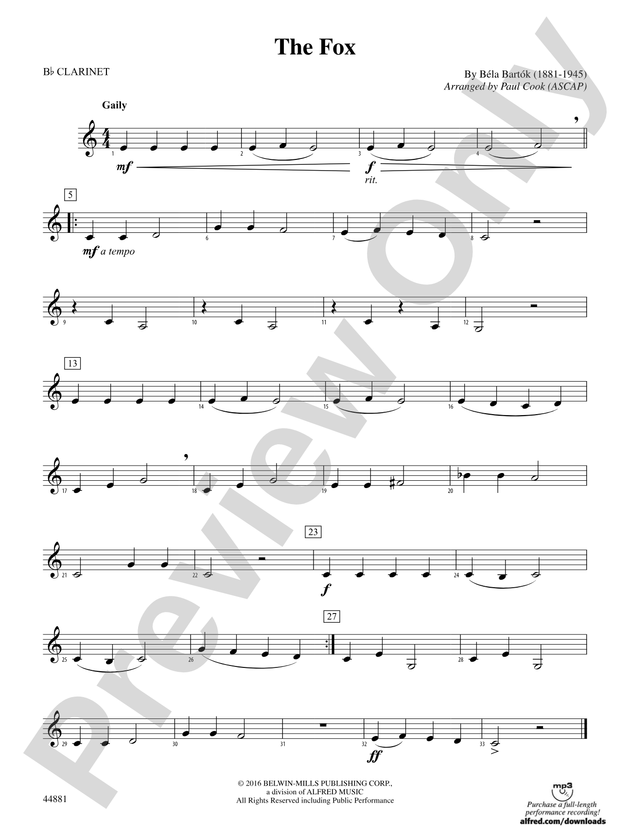 The Fox: 1st B-flat Clarinet