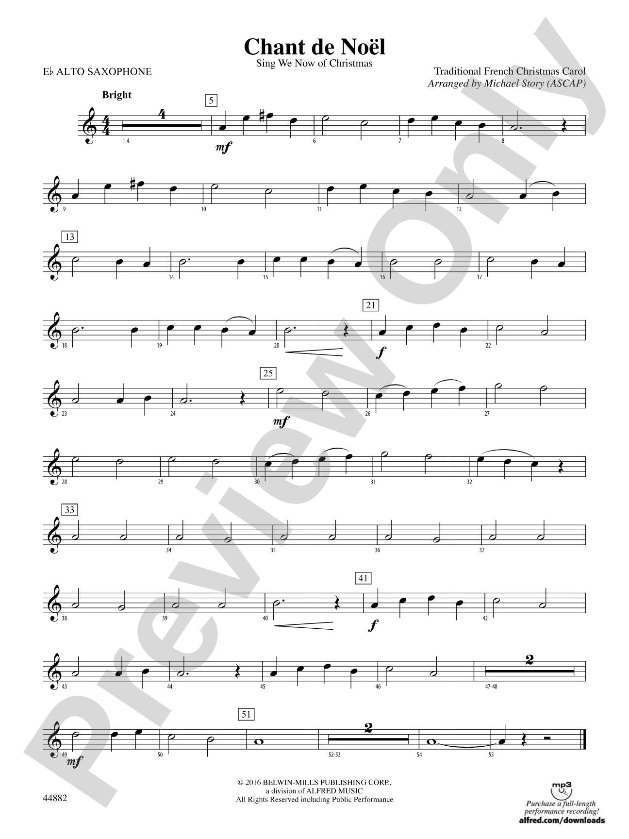 Chant de Noël: E-flat Alto Saxophone